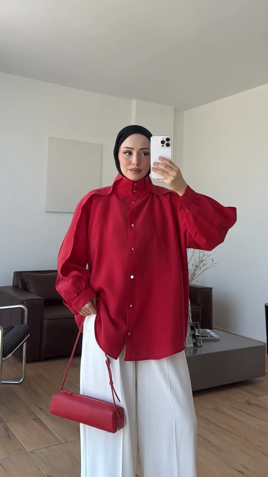 Kolu Pelerin Tunik Kırmızı