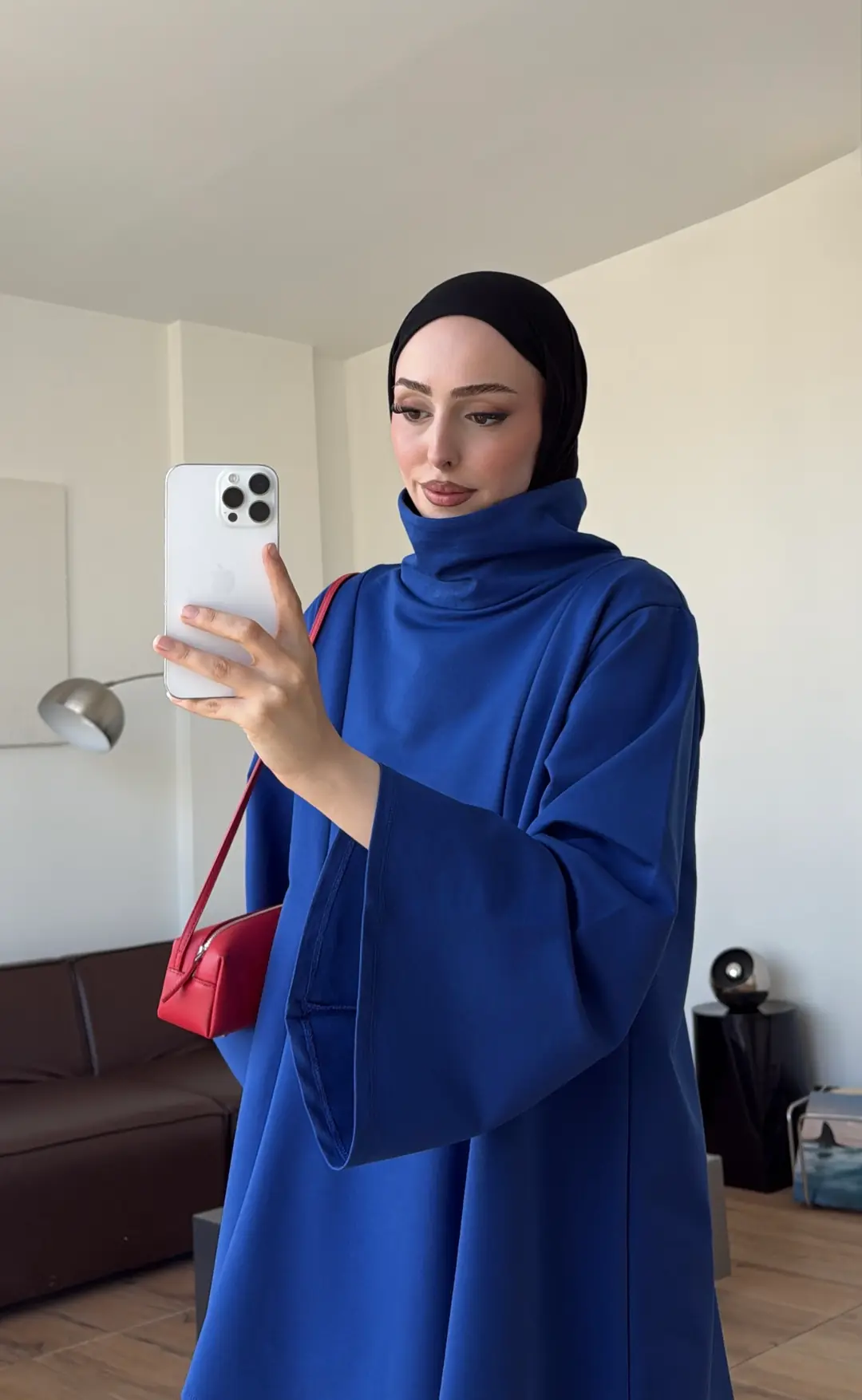 Bel Bağlamalı Dik Yaka Tunik Saks