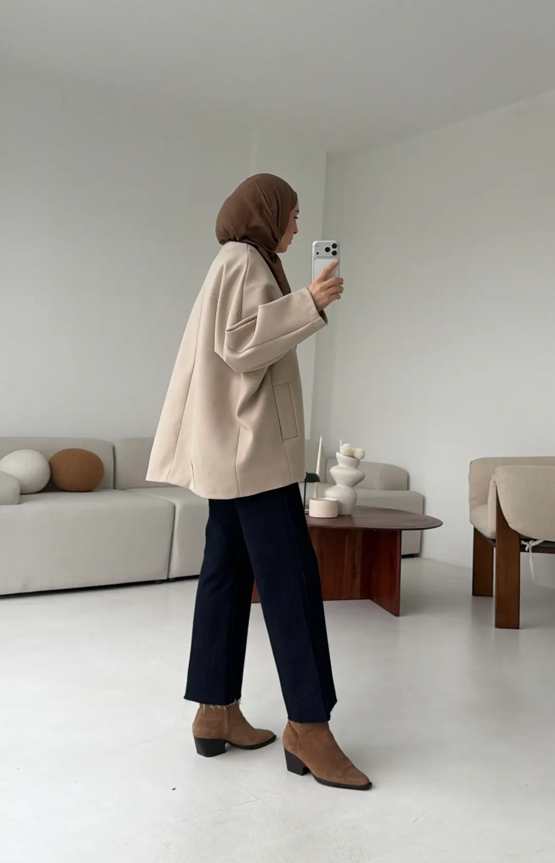 Soft Oversize Kaşe Kaban Taş