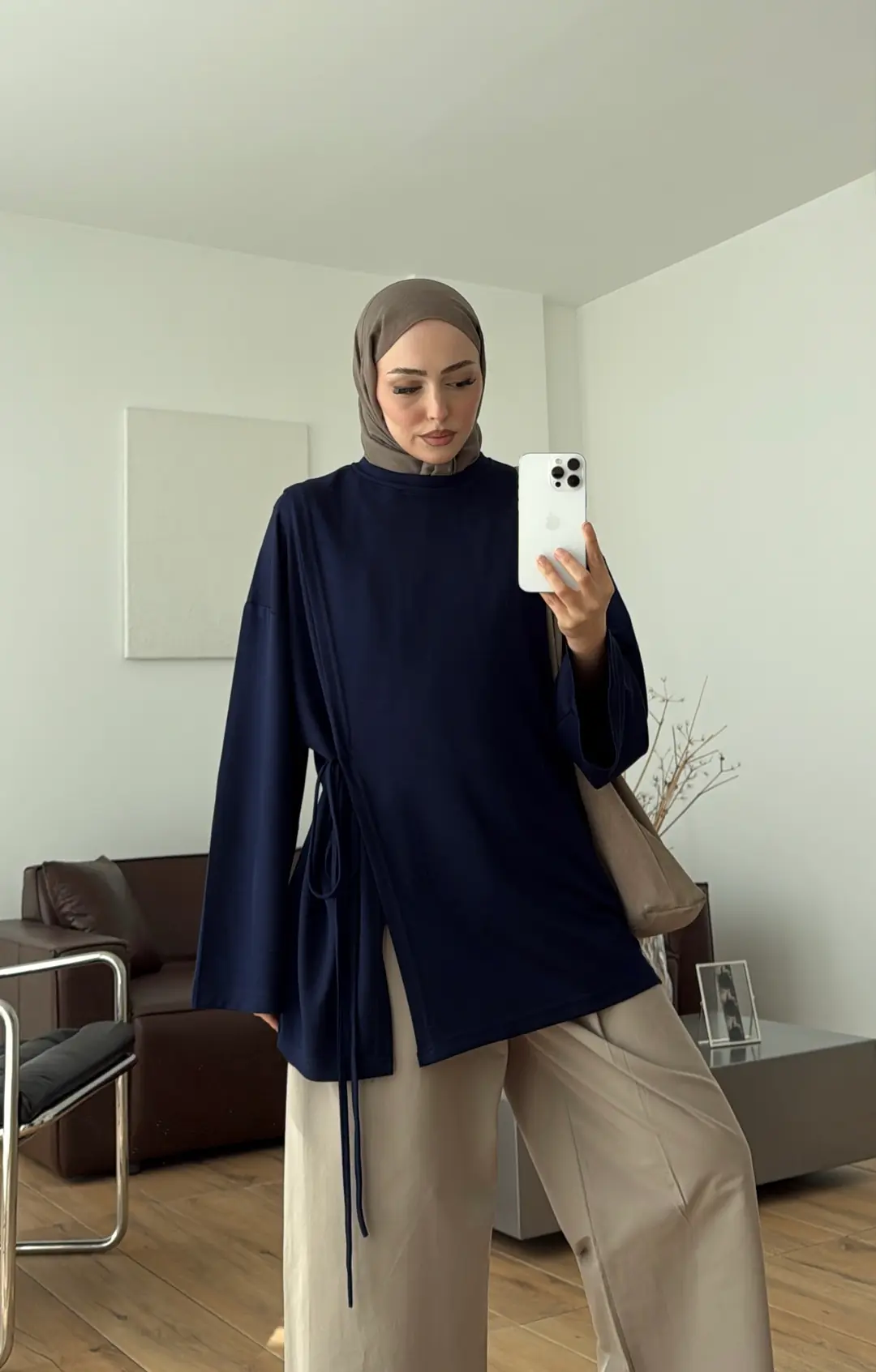Yan Biye Bağlamalı Tunik Lacivert