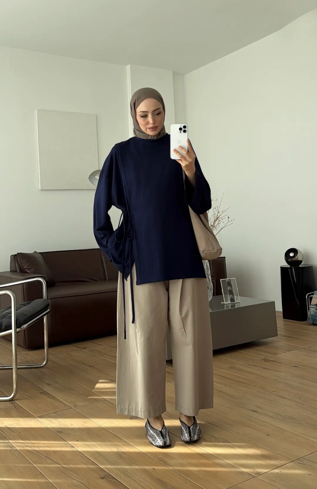 Yan Biye Bağlamalı Tunik Lacivert
