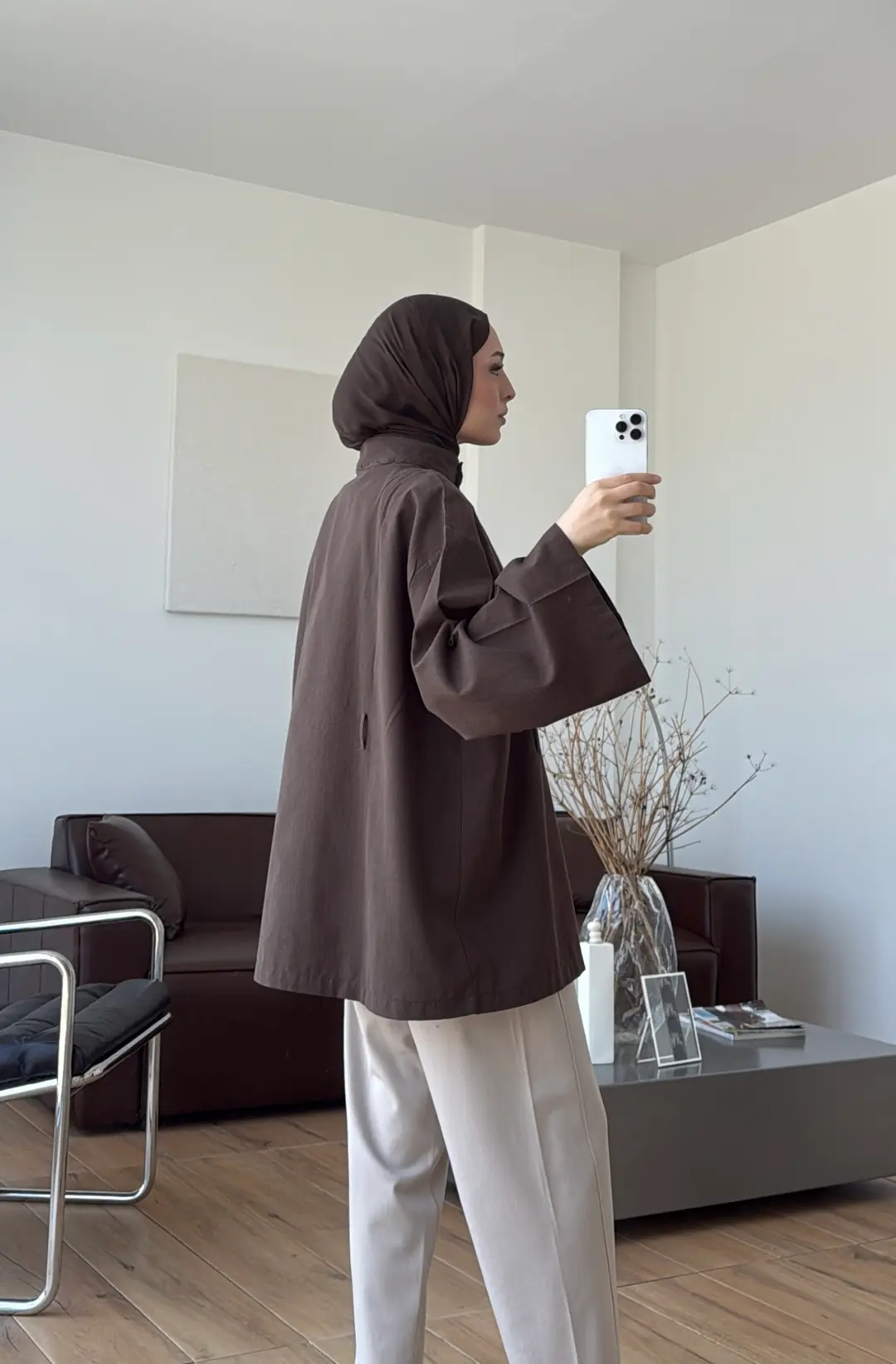 Kemerli Hakim Yaka Gömlek Kahve