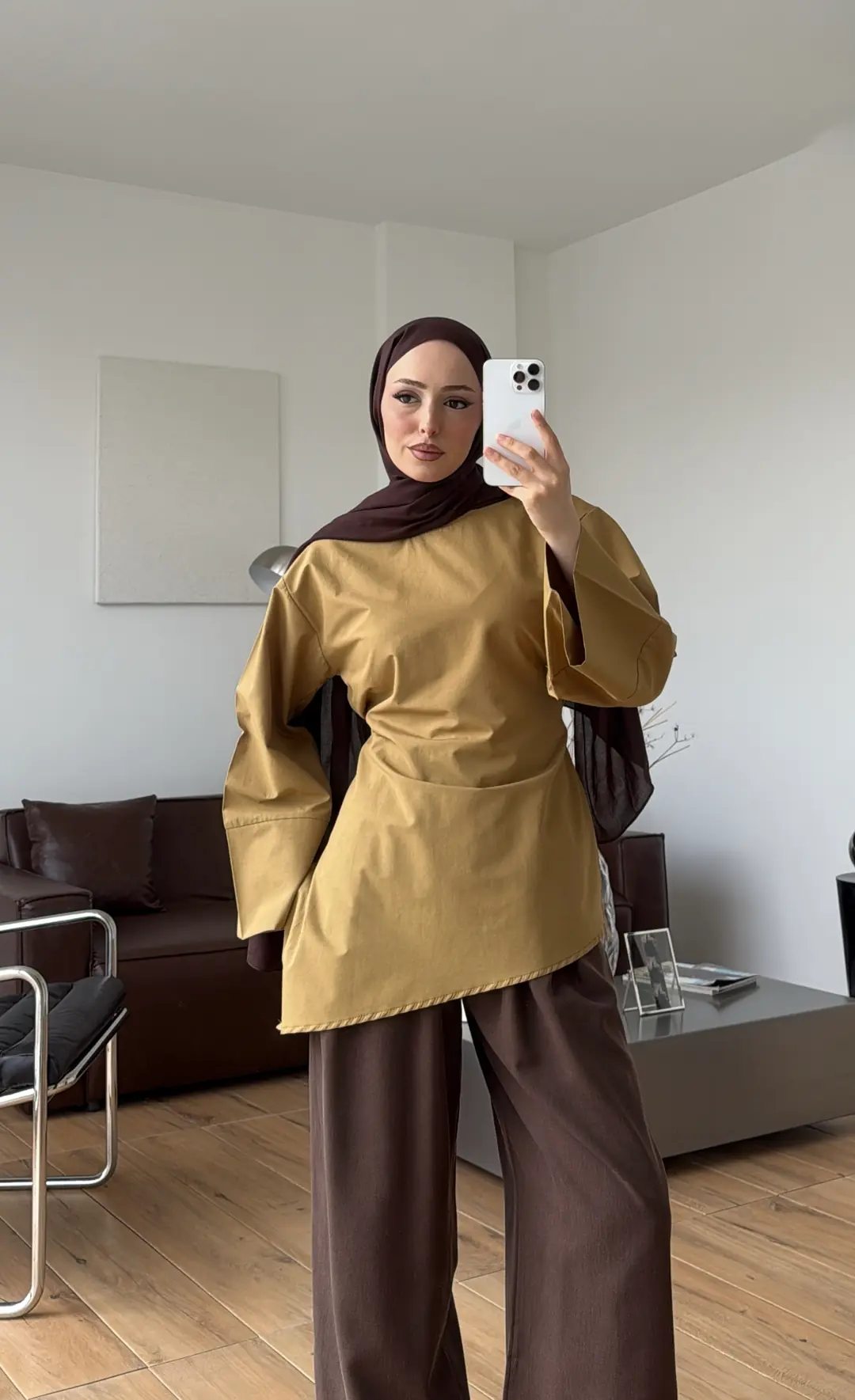 Ela Poplin Kalın Manşetli Bluz Hardal
