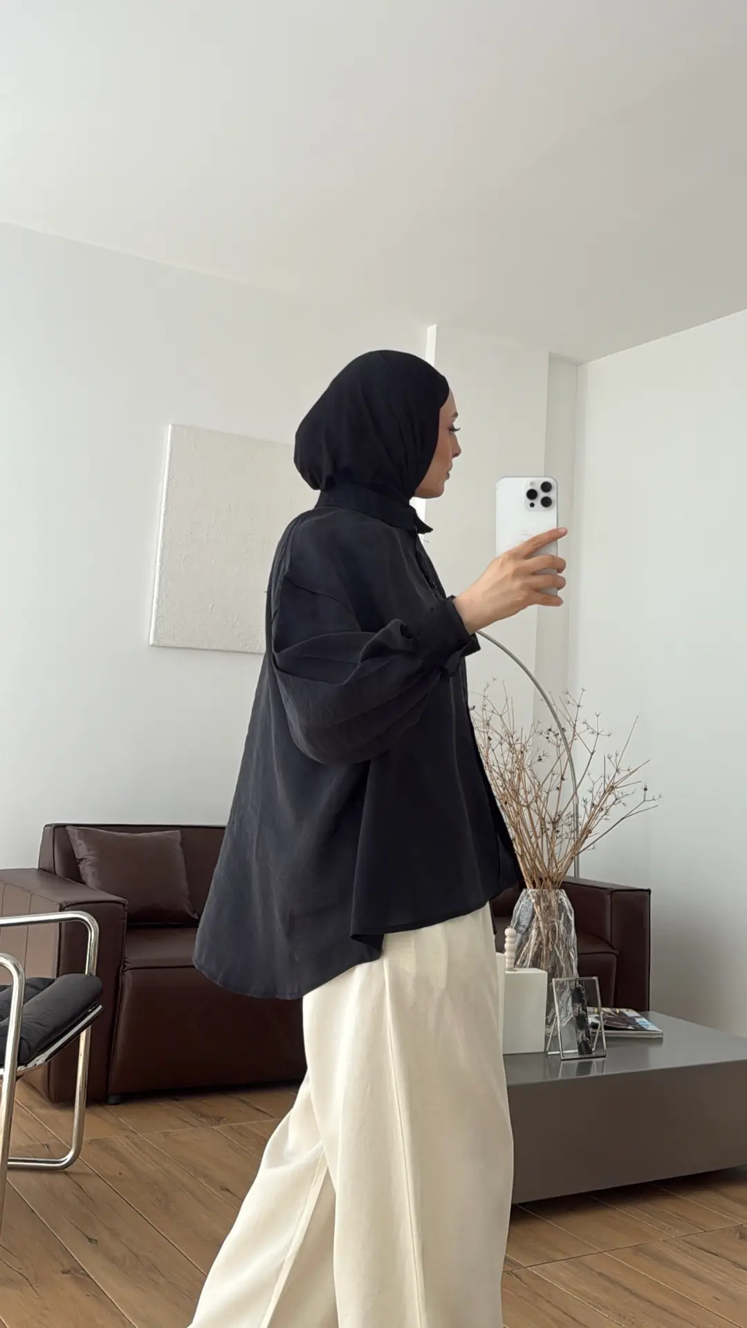 Dantelli Pis Dikişli Tencel Gömlek Siyah