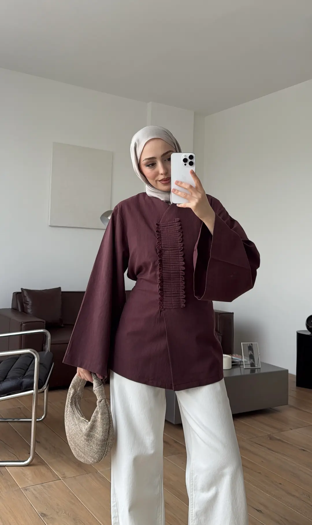 Vera Tasarım Keten Bluz Mürdüm