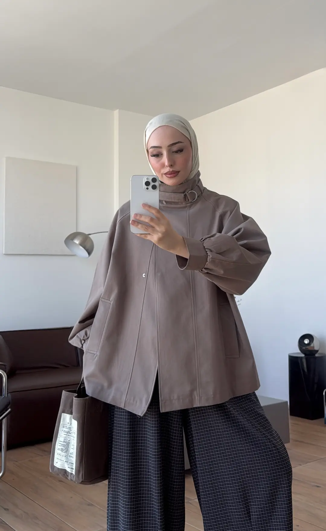 Kuşaklı Dik Yaka Ceket Vizon