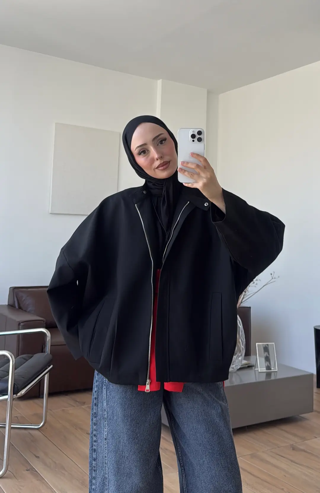 Pile Detay Bomber Ceket Siyah