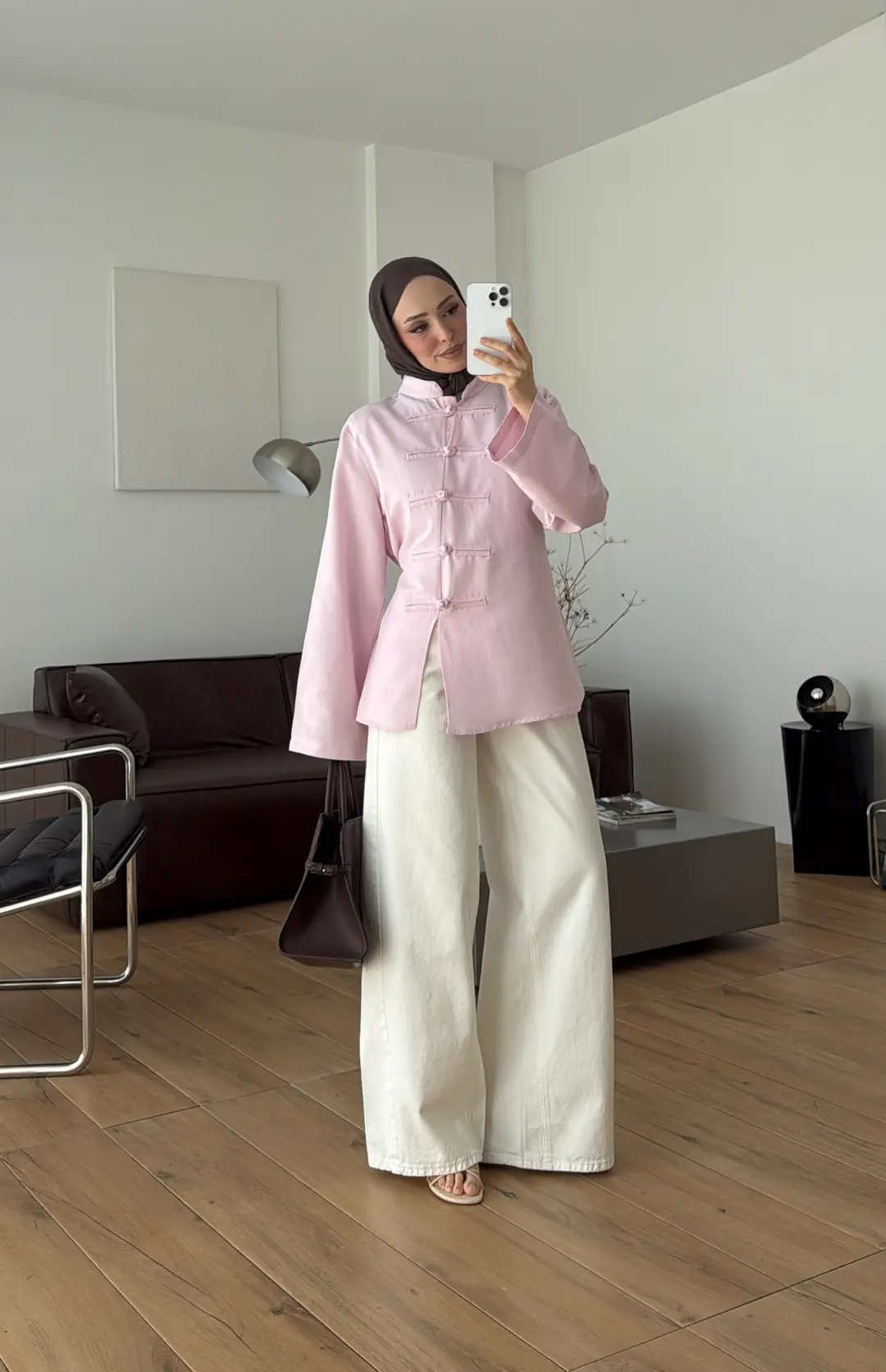 Süslü Düğmeli Keten Bluz Pembe