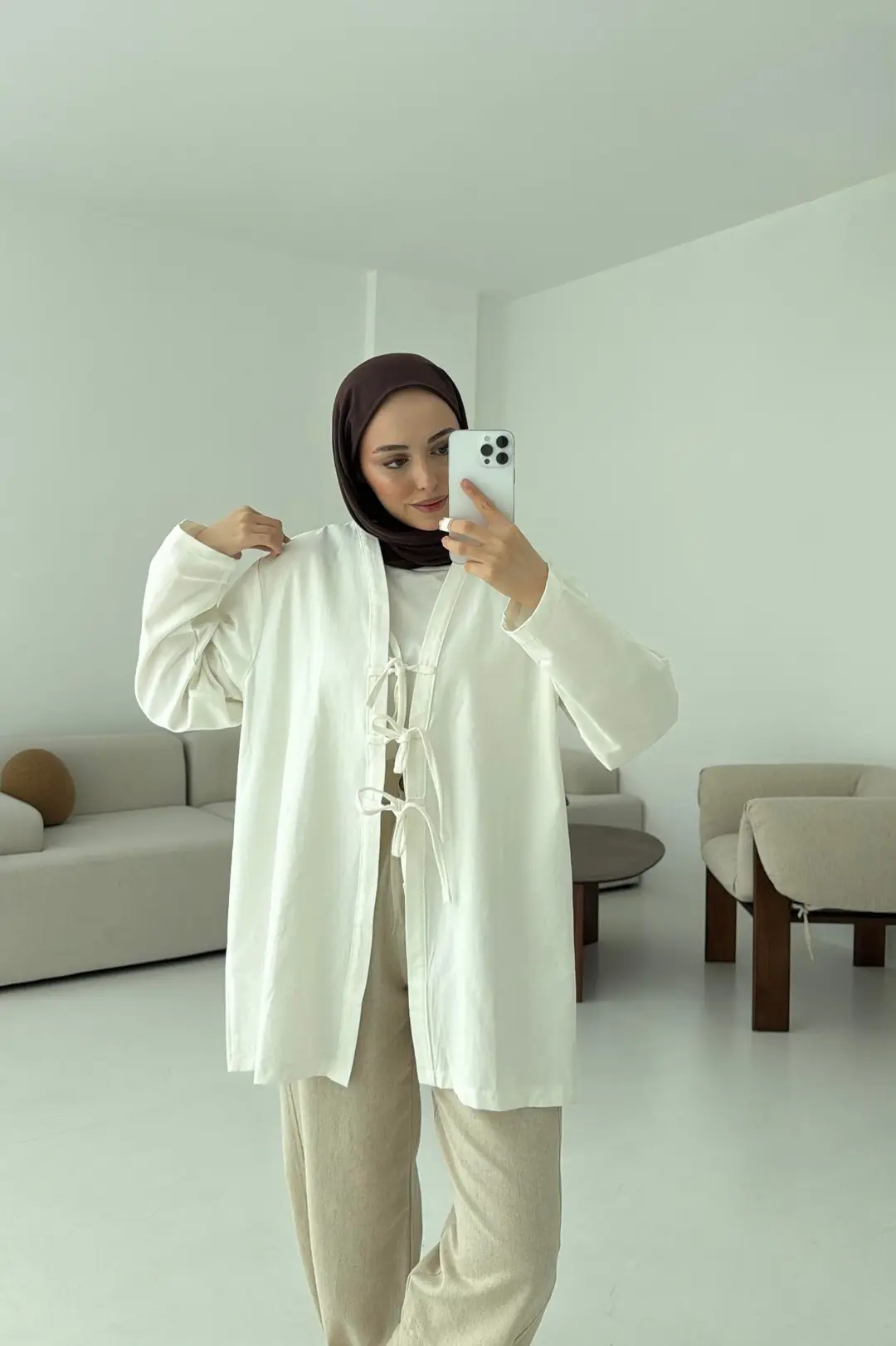 Üç Bağlamalı Kimono Beyaz