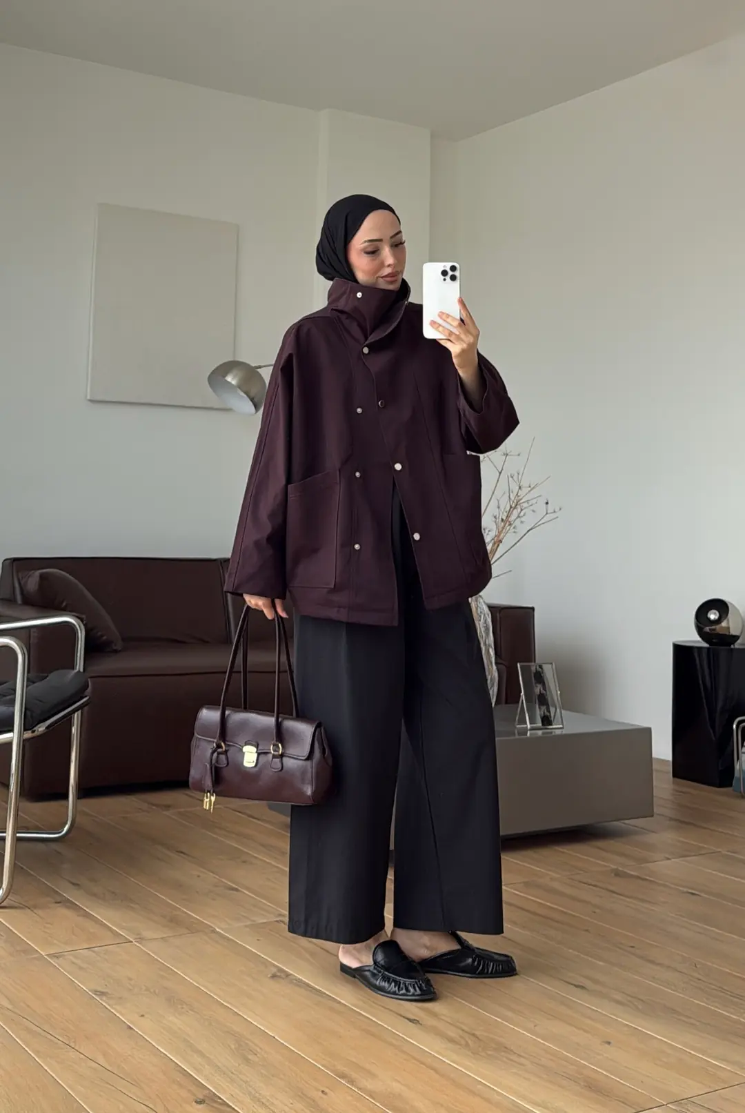 Çıtçıtlı Cep Detay Trenç Mürdüm
