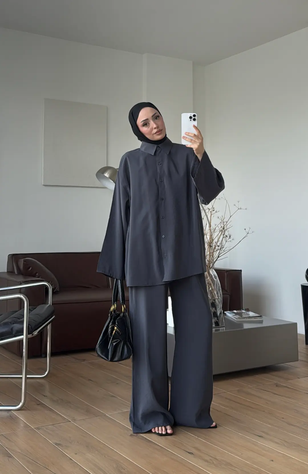 Tencel Bağlamalı Takım Gri