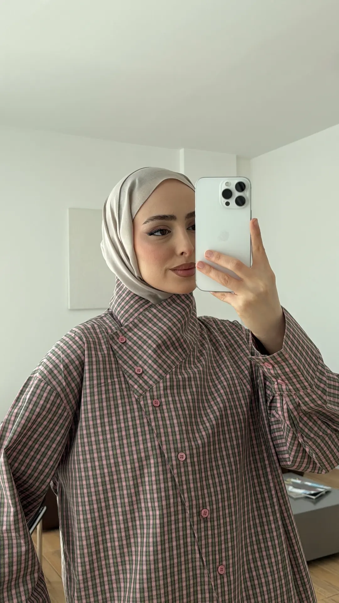 Ekose Dik Yaka Gömlek Pembe