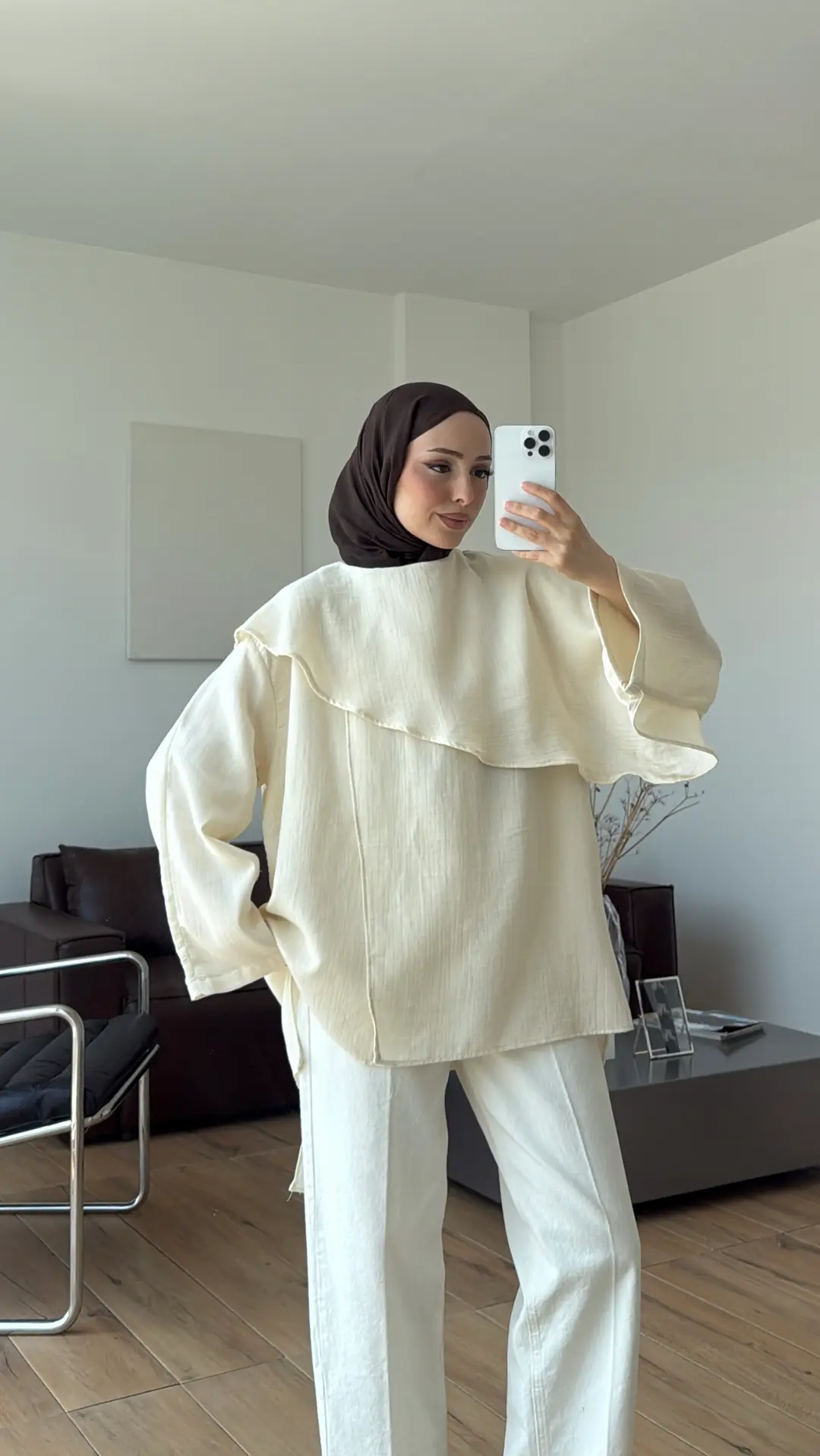Şal Detaylı Müslin Bluz Krem