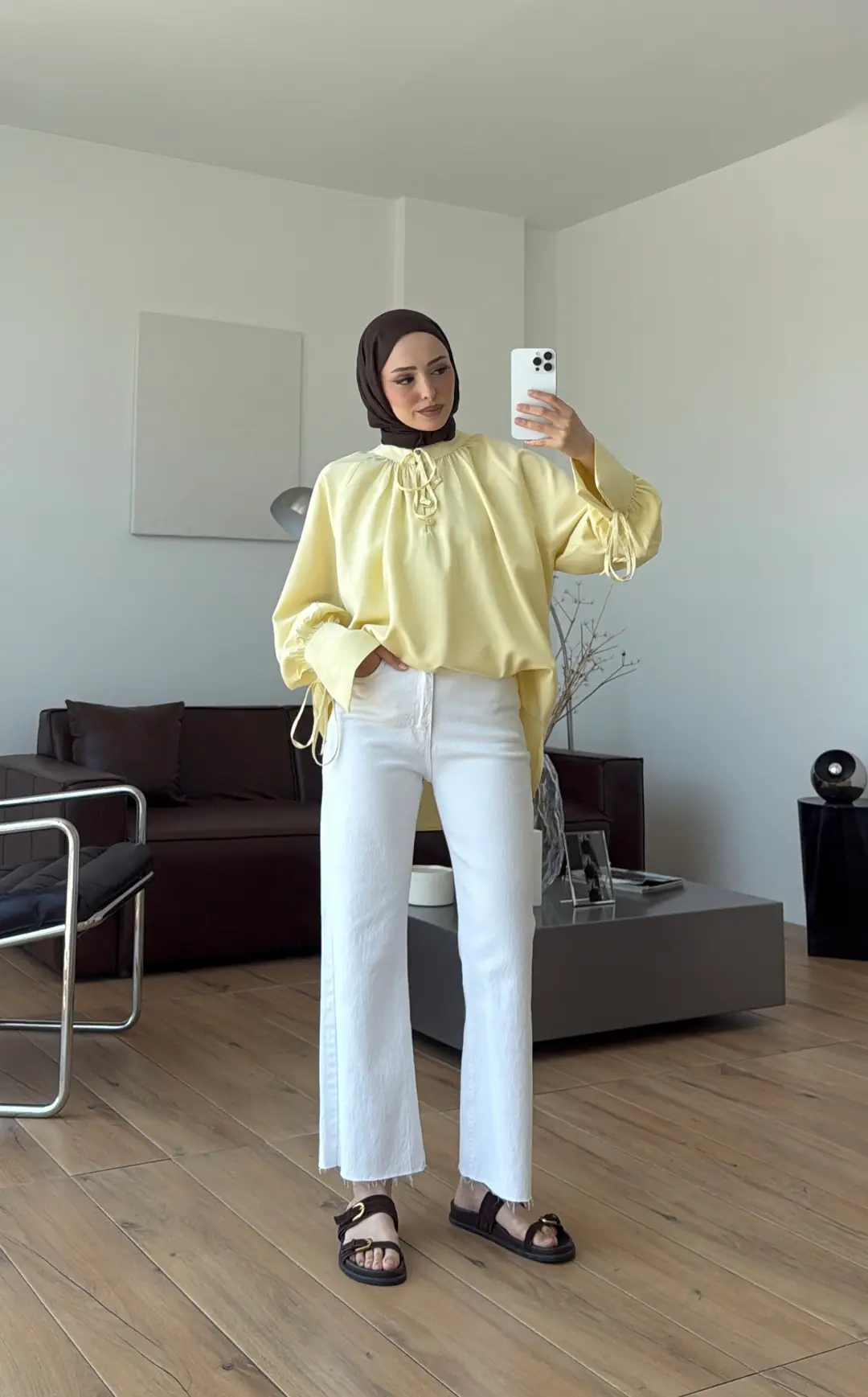 Bağcık Detay Bluz Sarı