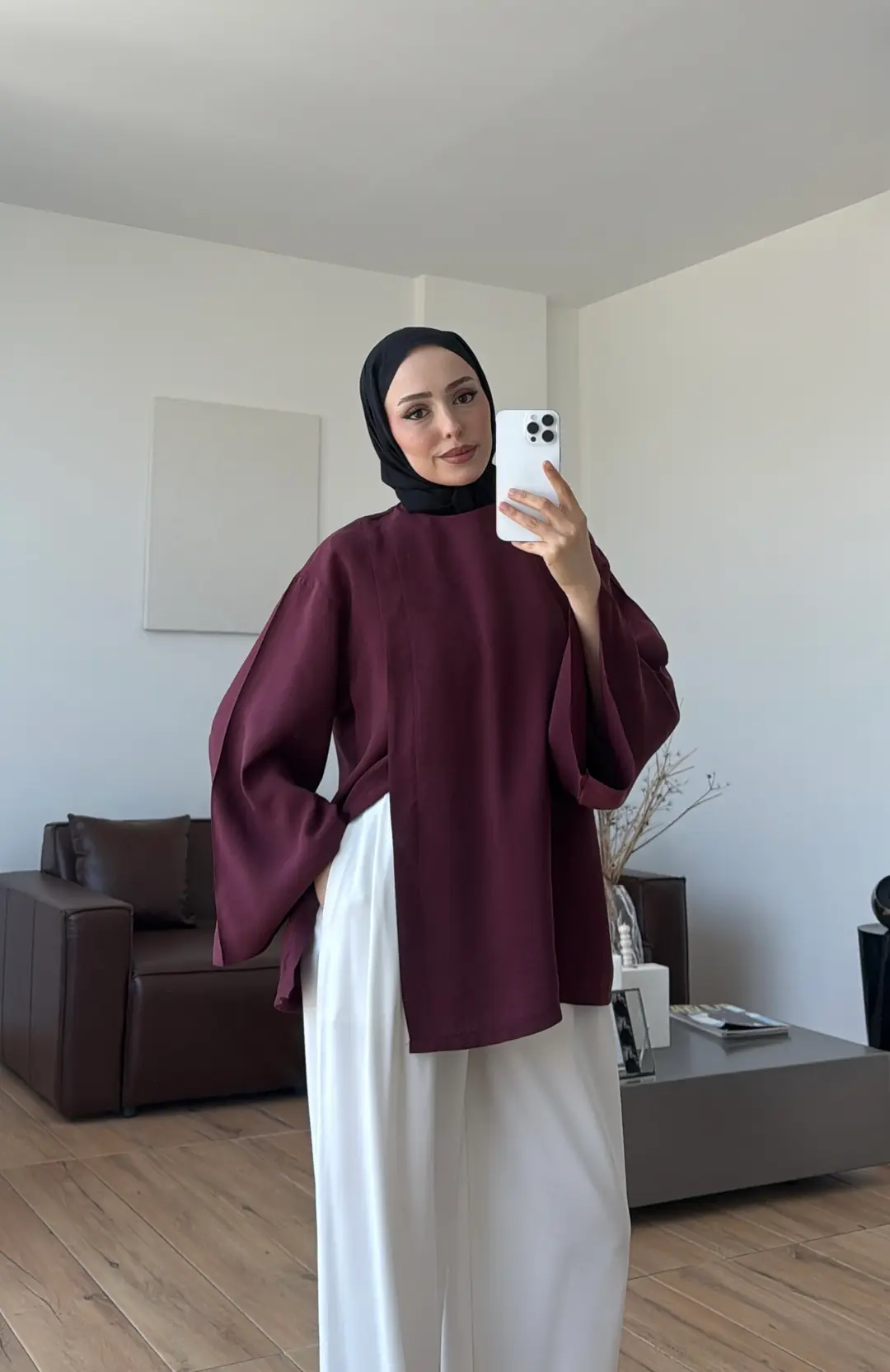 Blùm Yırtmaç Detay Bluz Bordo
