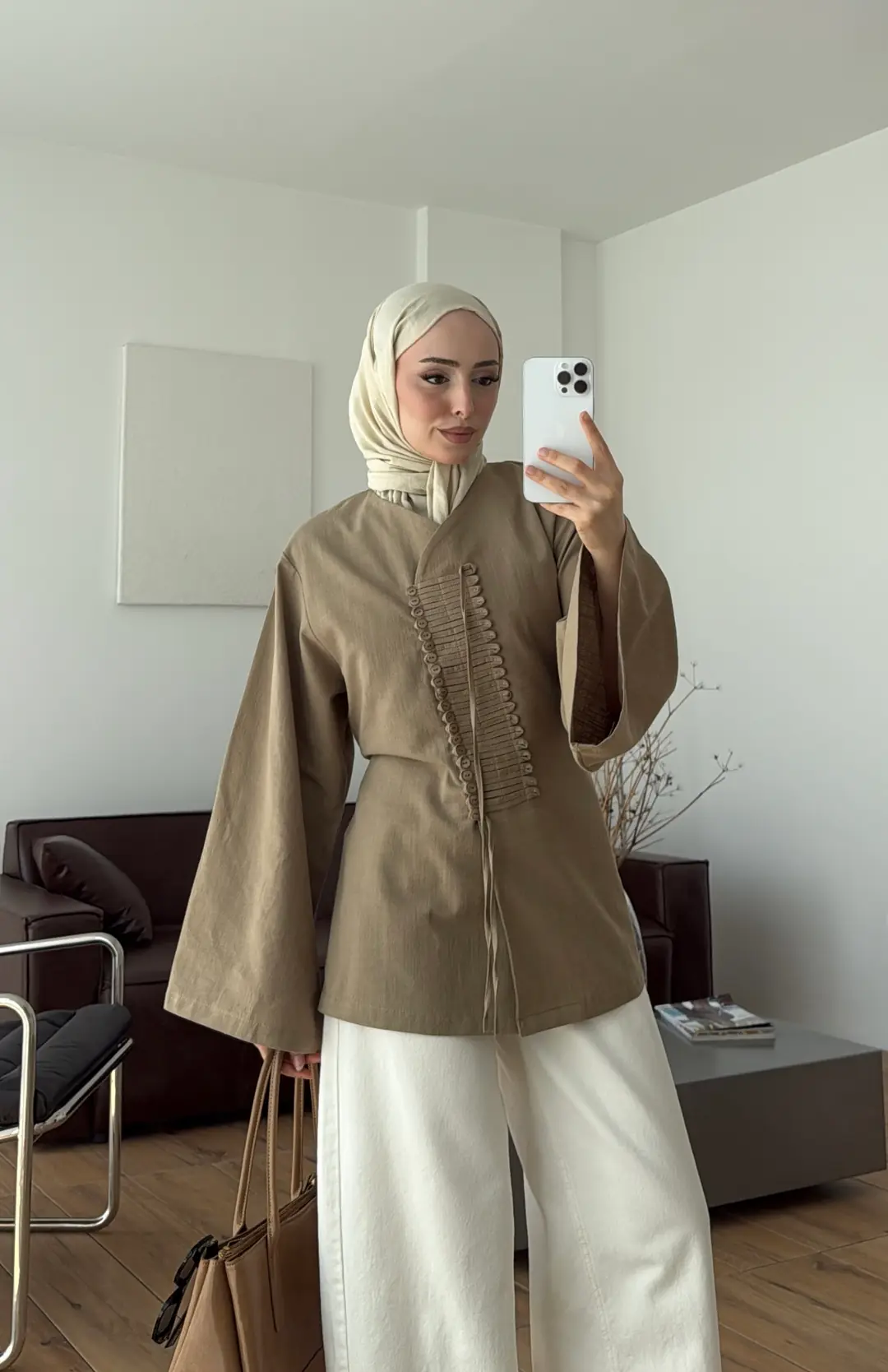 Vera Tasarım Keten Bluz Açık Haki