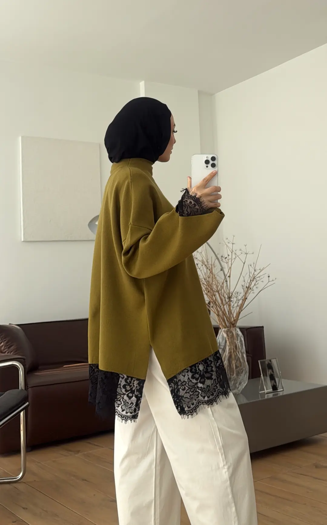 Dantel Detay Triko KazaK Olive