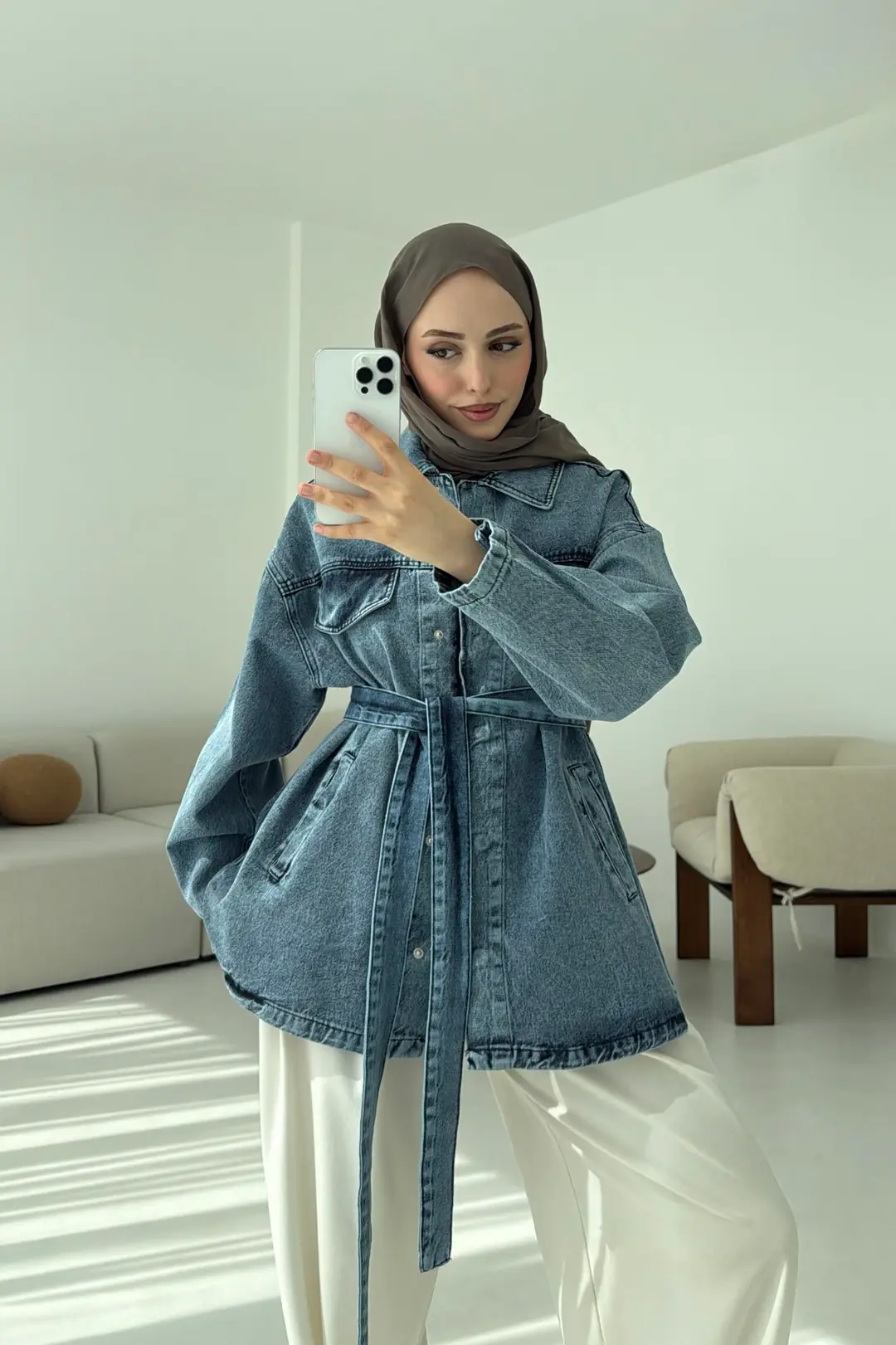 Bağlamalı Denim Ceket