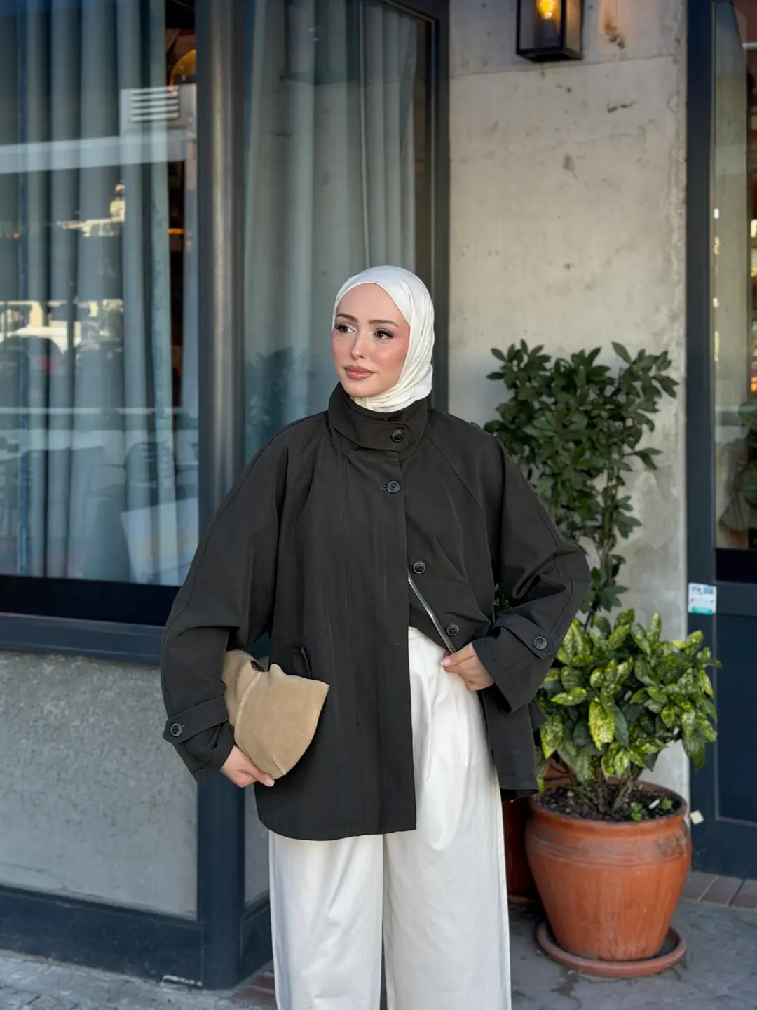 Minimal Yakalı Trençkot Zümrüt