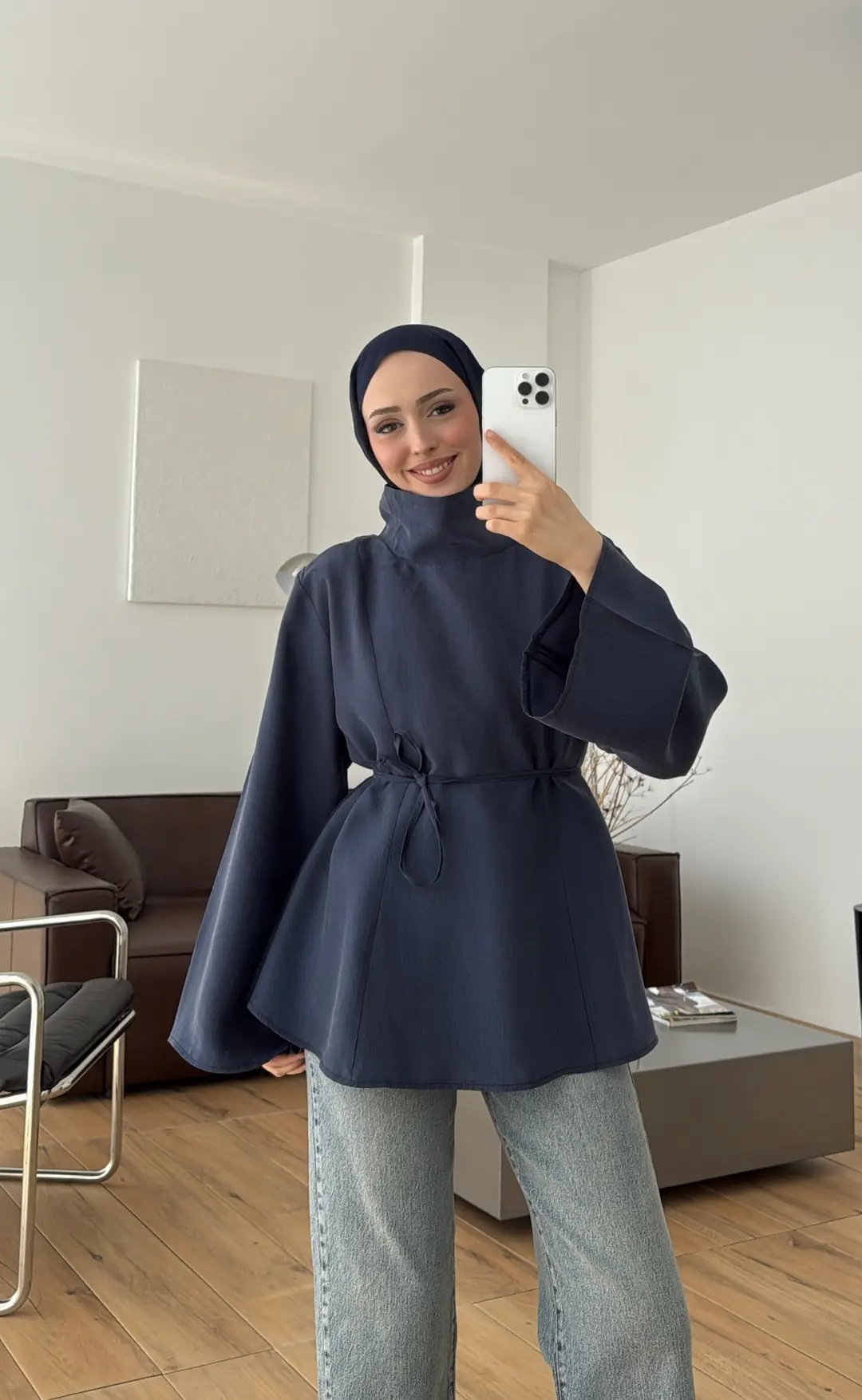 Geniş Yakalı Bluz Lacivert