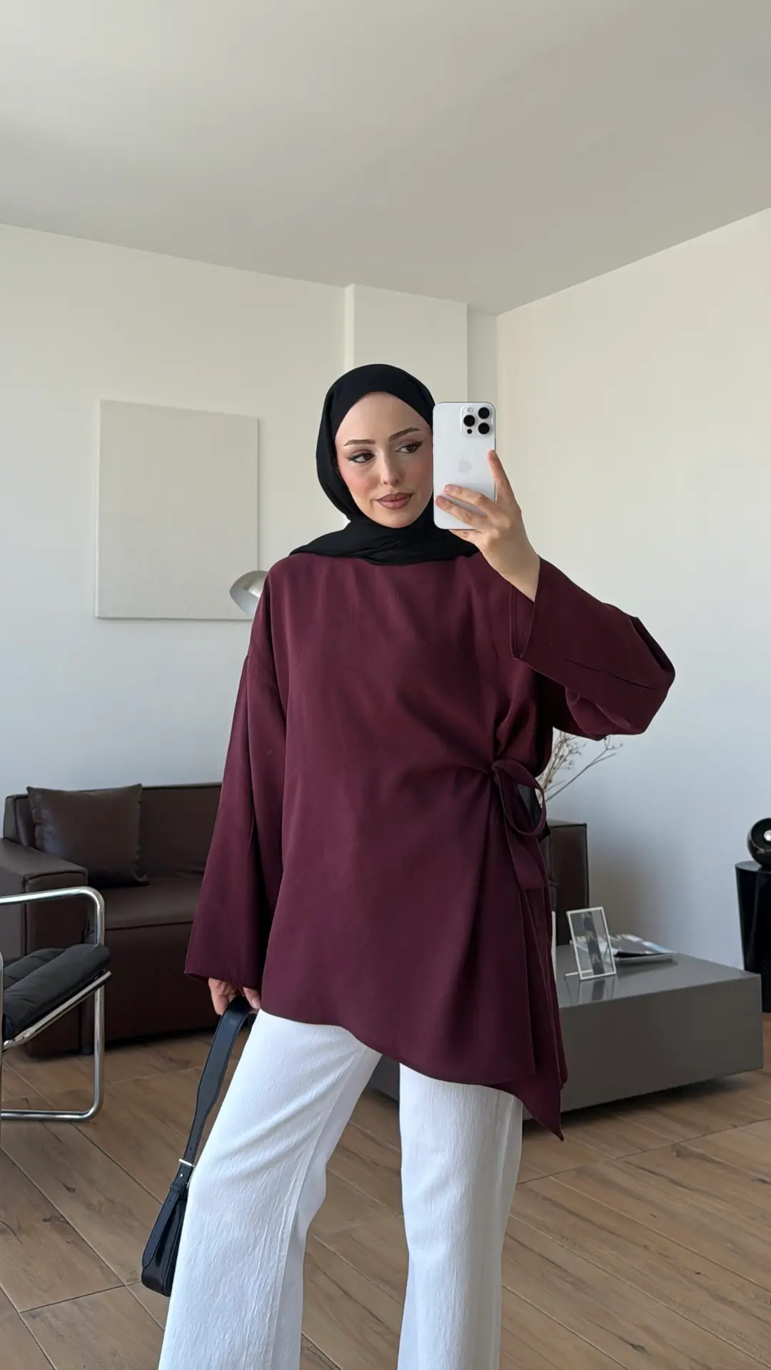 Yandan Bağlamalı Asimetri Bluz Bordo
