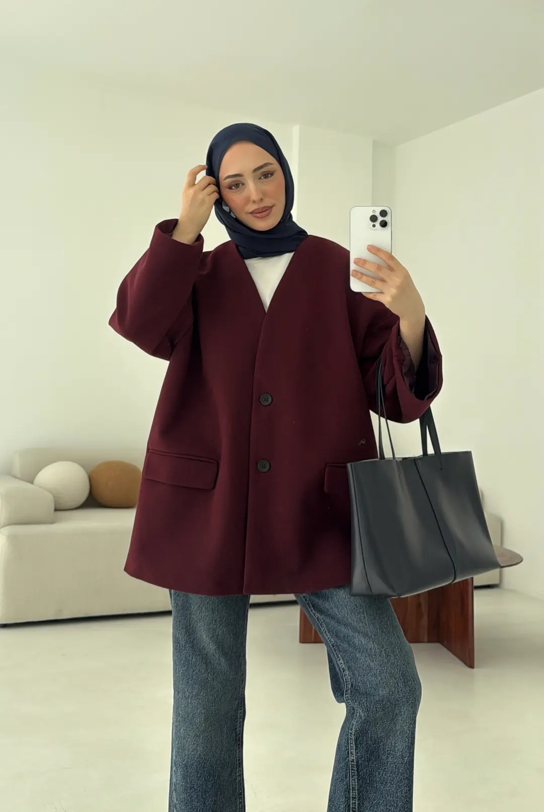 Düşük Omuz Atkılı Kaşe Ceket Bordo