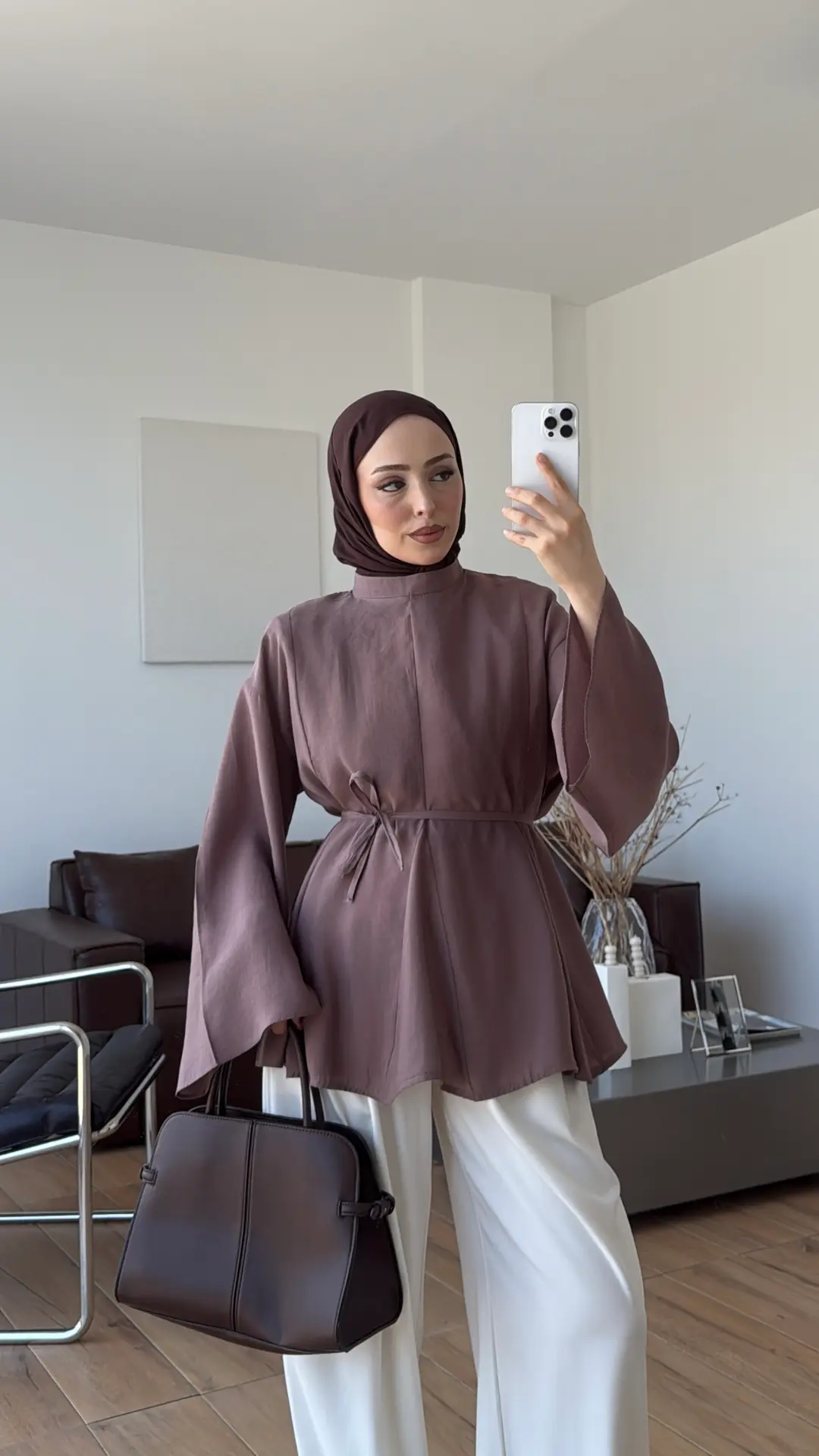 Volanlı Modal Gömlek Vizon
