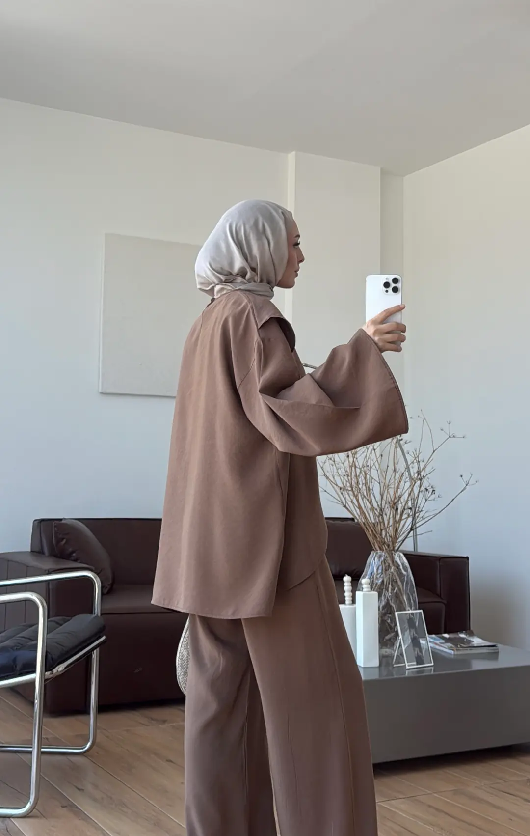 Parçalı Bluzlu Takım Kahve