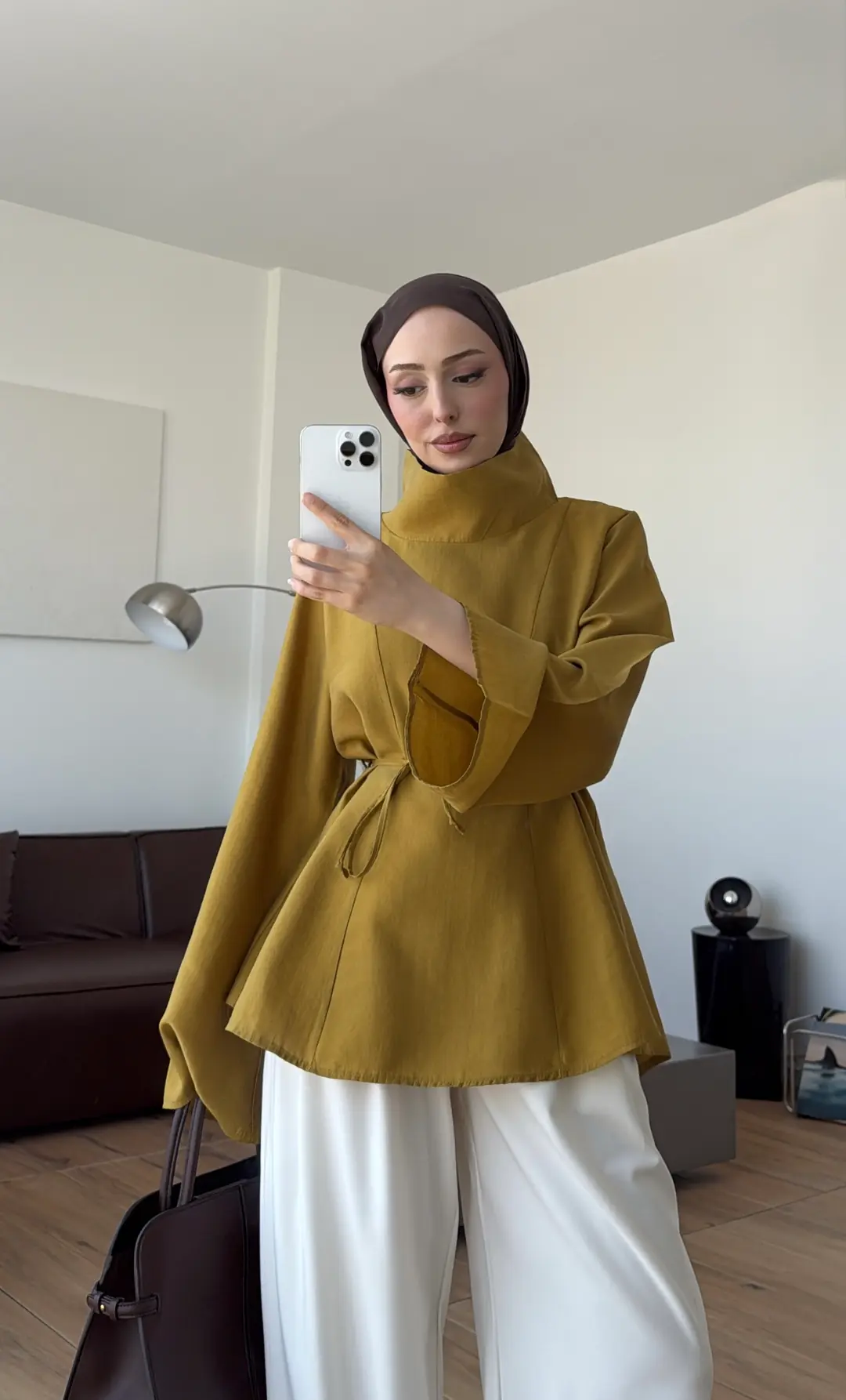 Geniş Yakalı Bluz Hardal