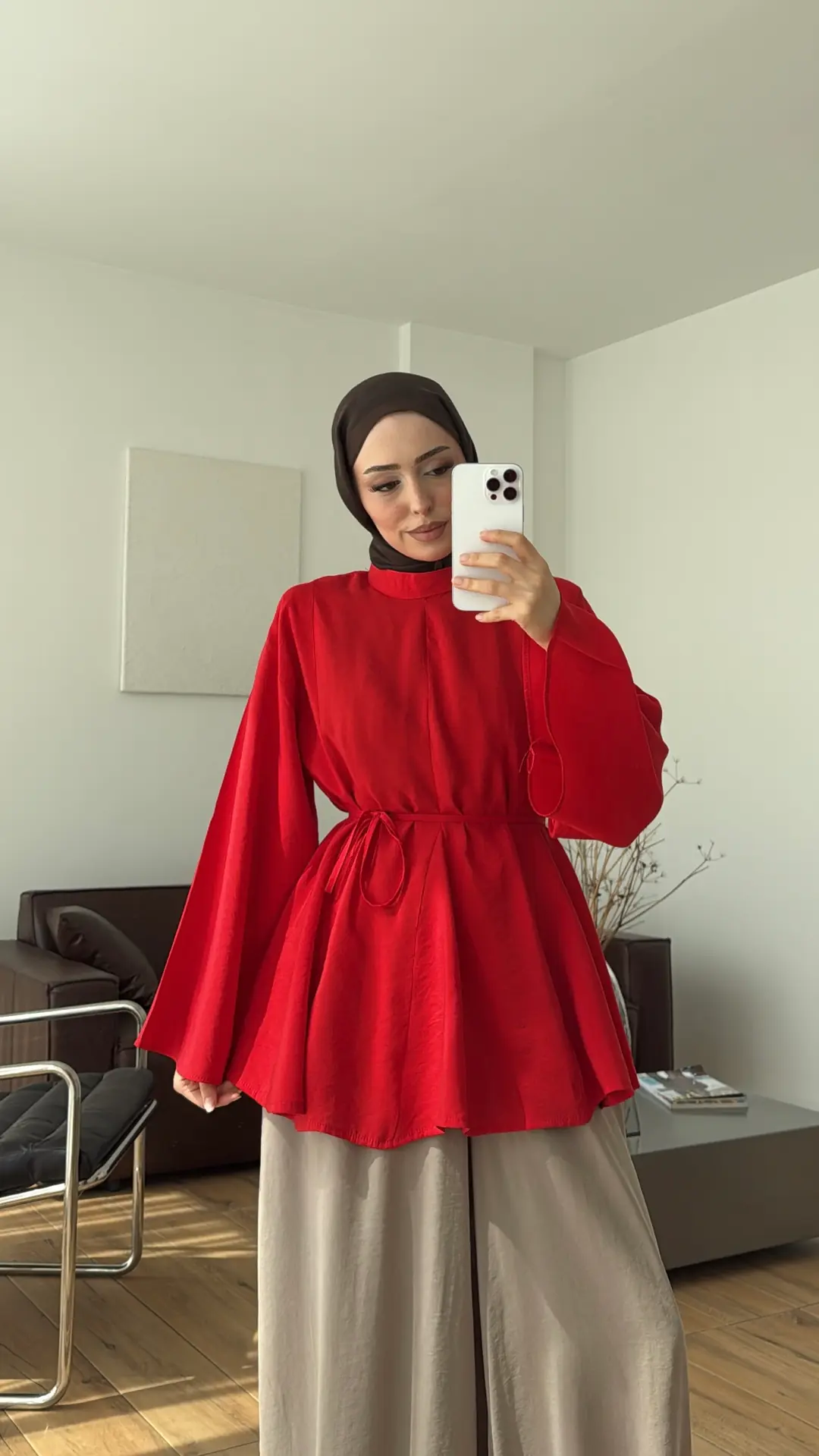 Volanlı Modal Gömlek Kırmızı