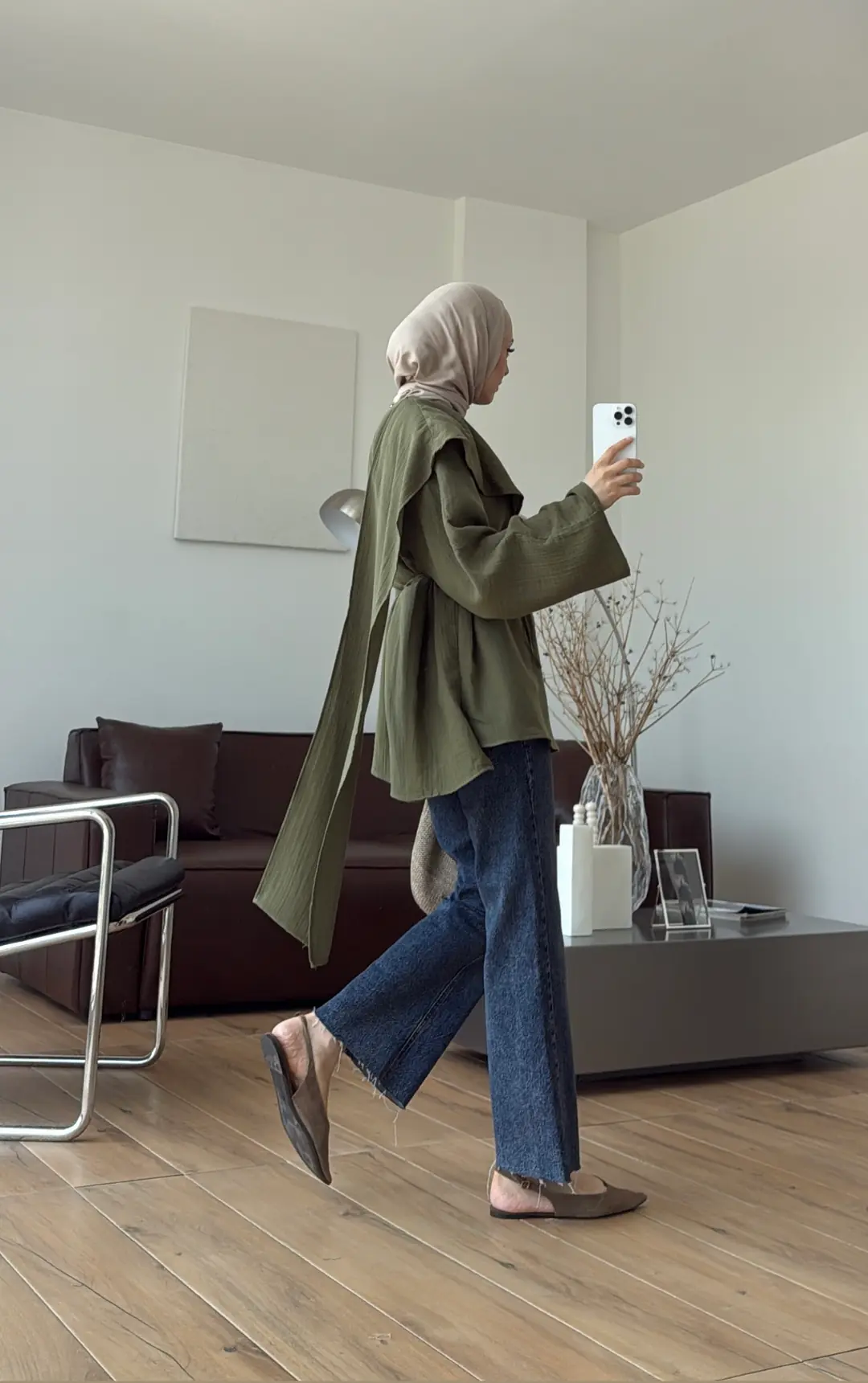 Şal Detaylı Müslin Bluz Haki