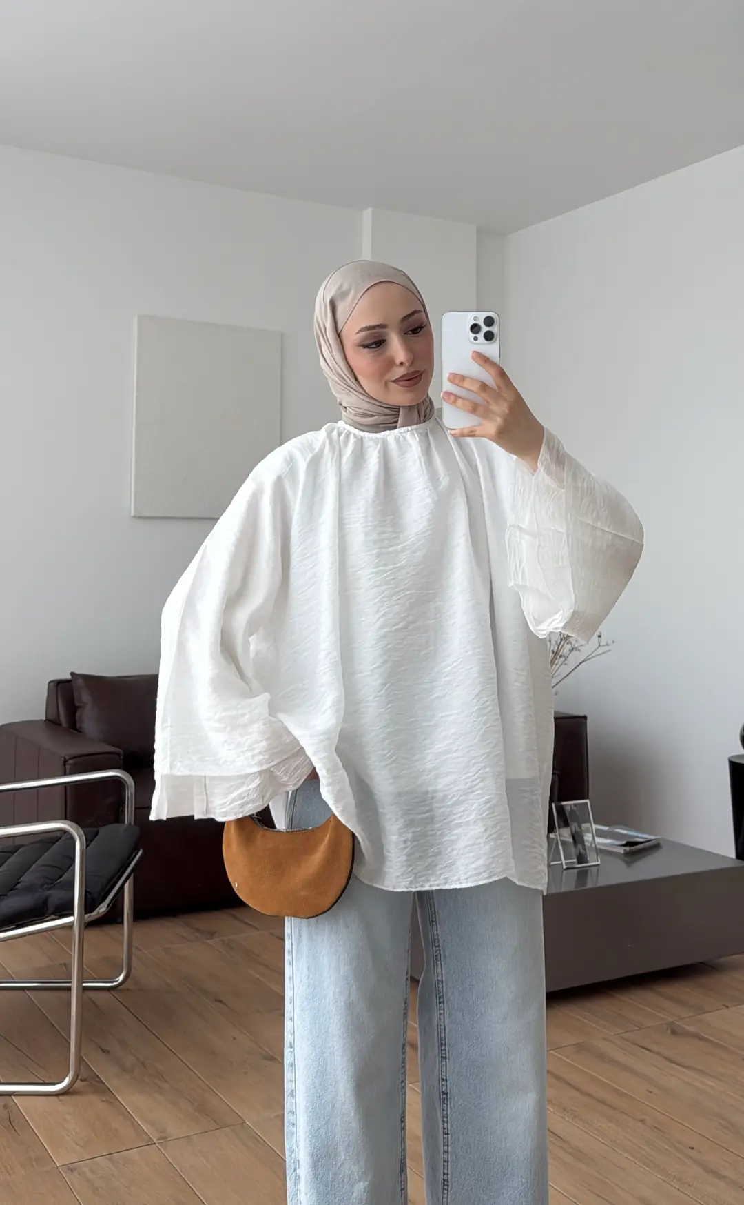 Dökümlü Şifon Bluz Beyaz