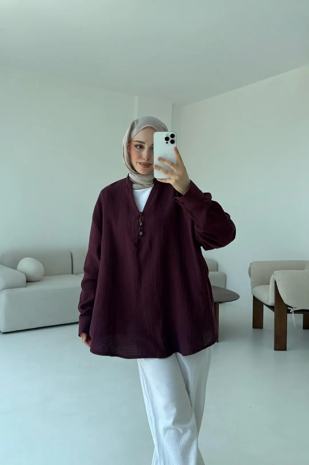 Müslin Düğmeli Gömlek Bordo