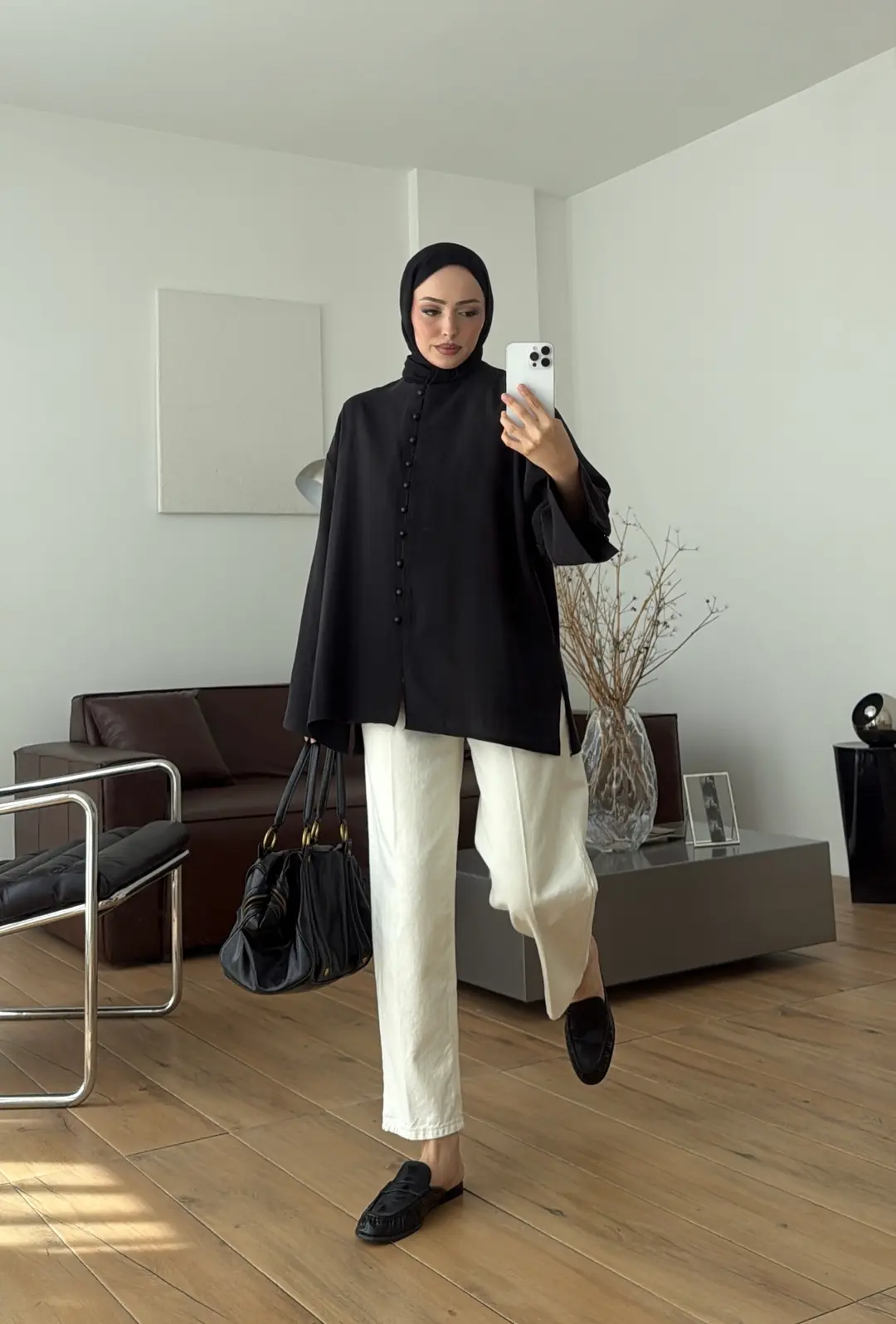 Top Düğmeli Modal Bluz Siyah