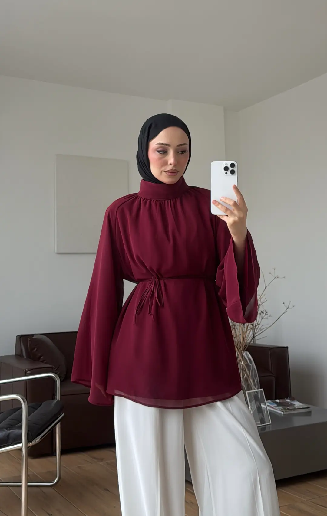 Şifon Dökümlü Bluz Bordo