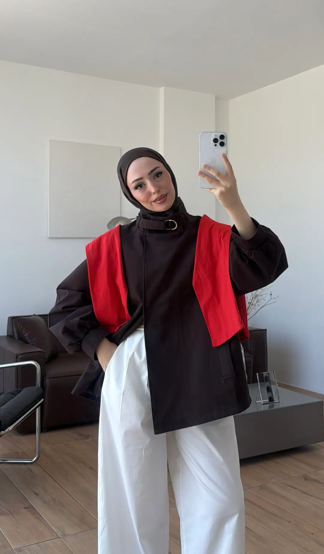 Kuşaklı Dik Yaka Ceket Kahve