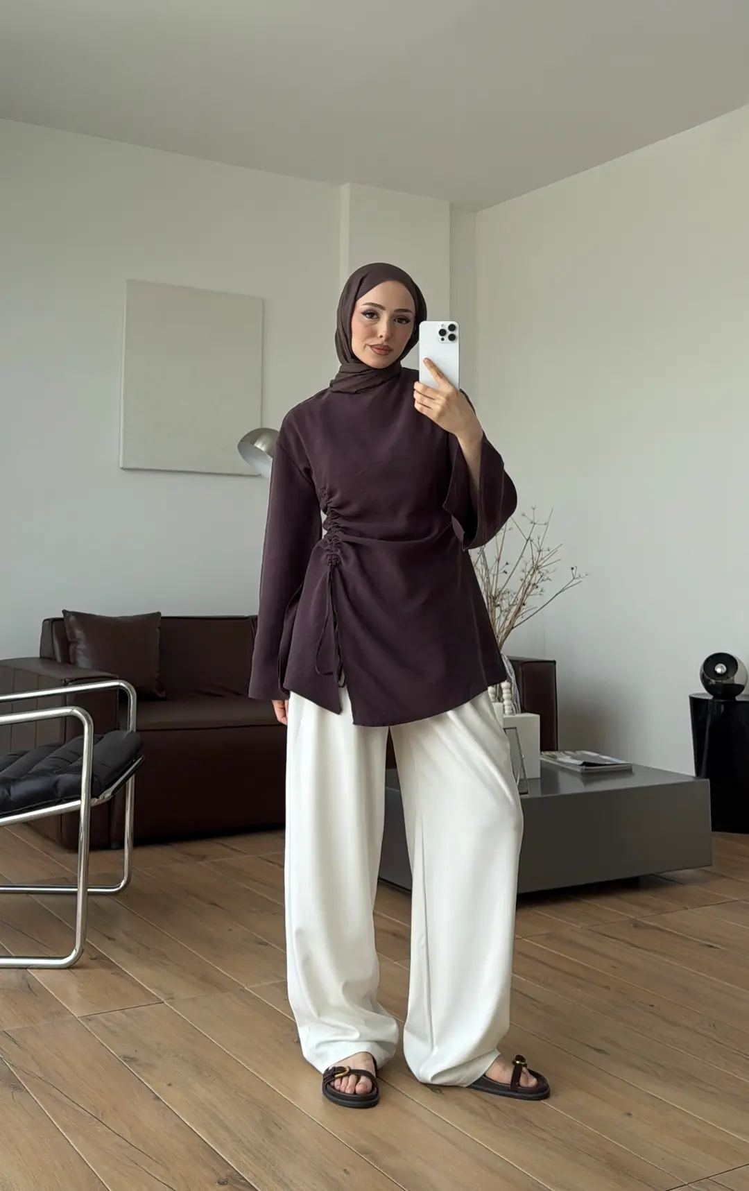 Yandan Büzgülü Yırtmaç Detay Bluz Mürdüm