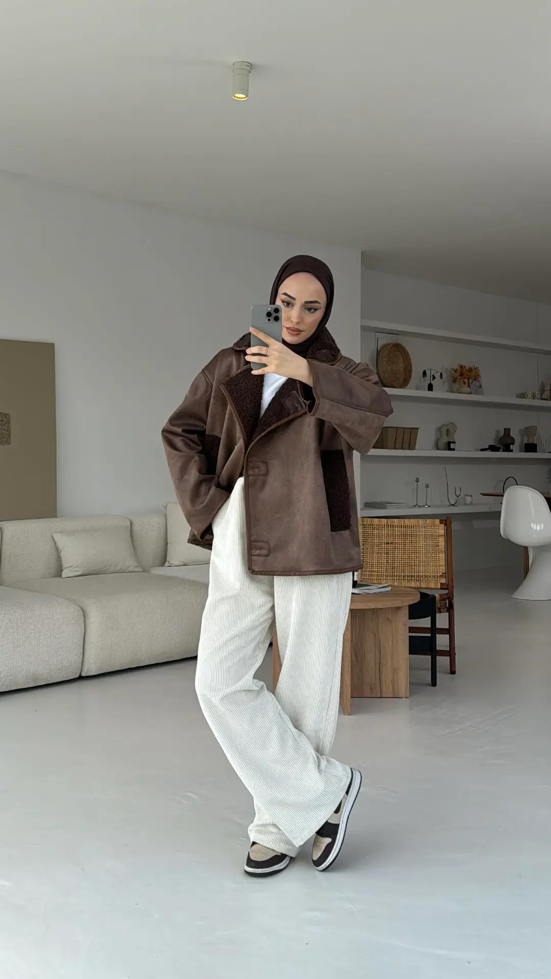 Oversize İçi Kürklü Kaban Kahve