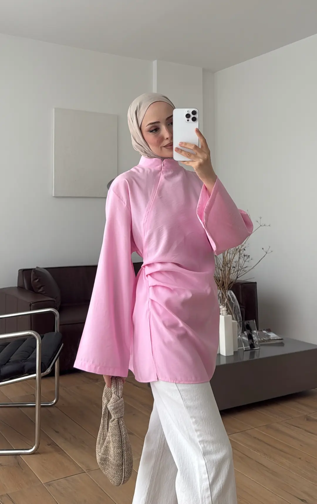 Modal Tasarım Bluz Pembe