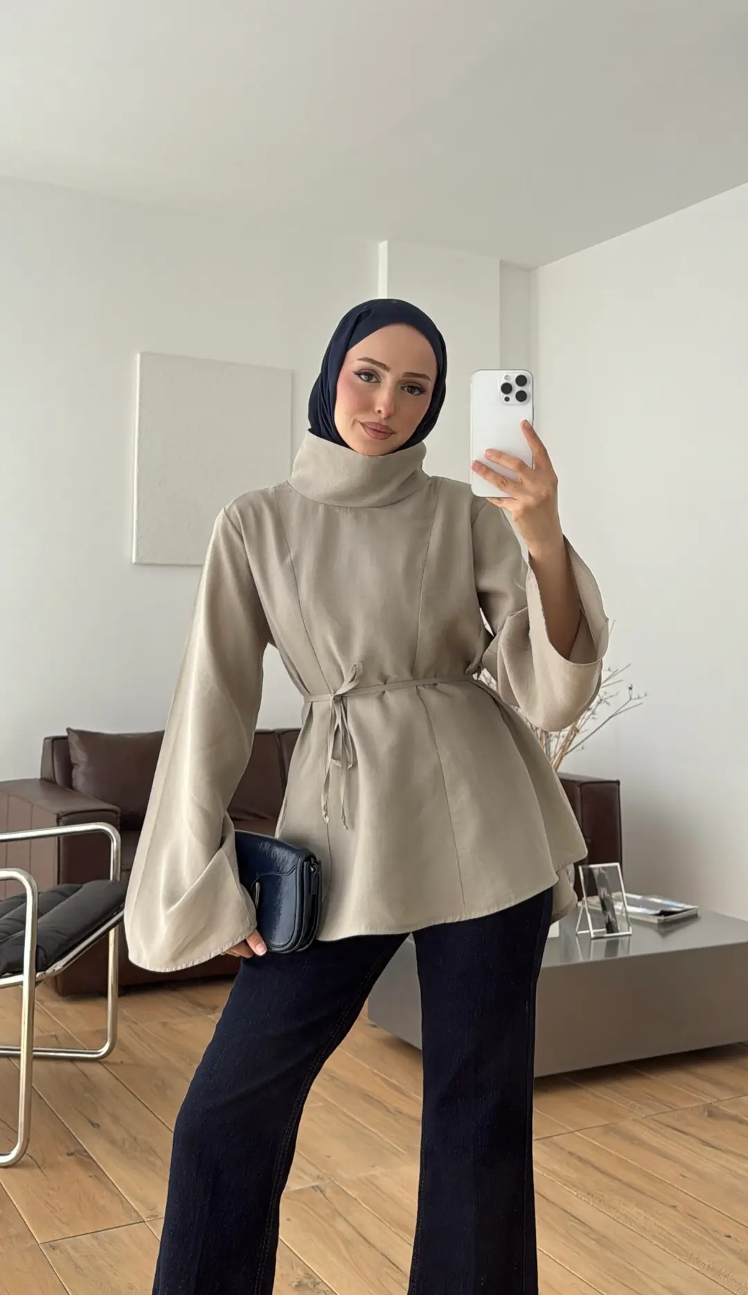 Geniş Yakalı Bluz Olive