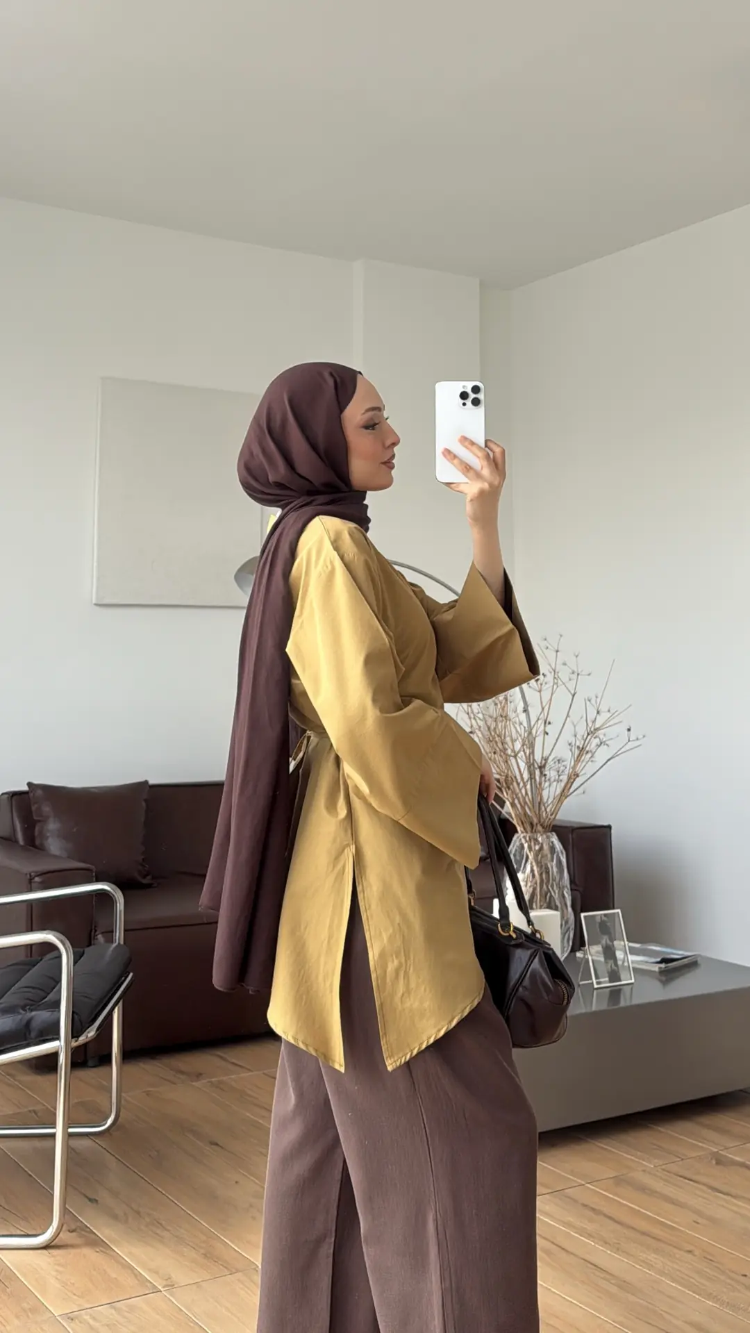 Ela Poplin Kalın Manşetli Bluz Hardal