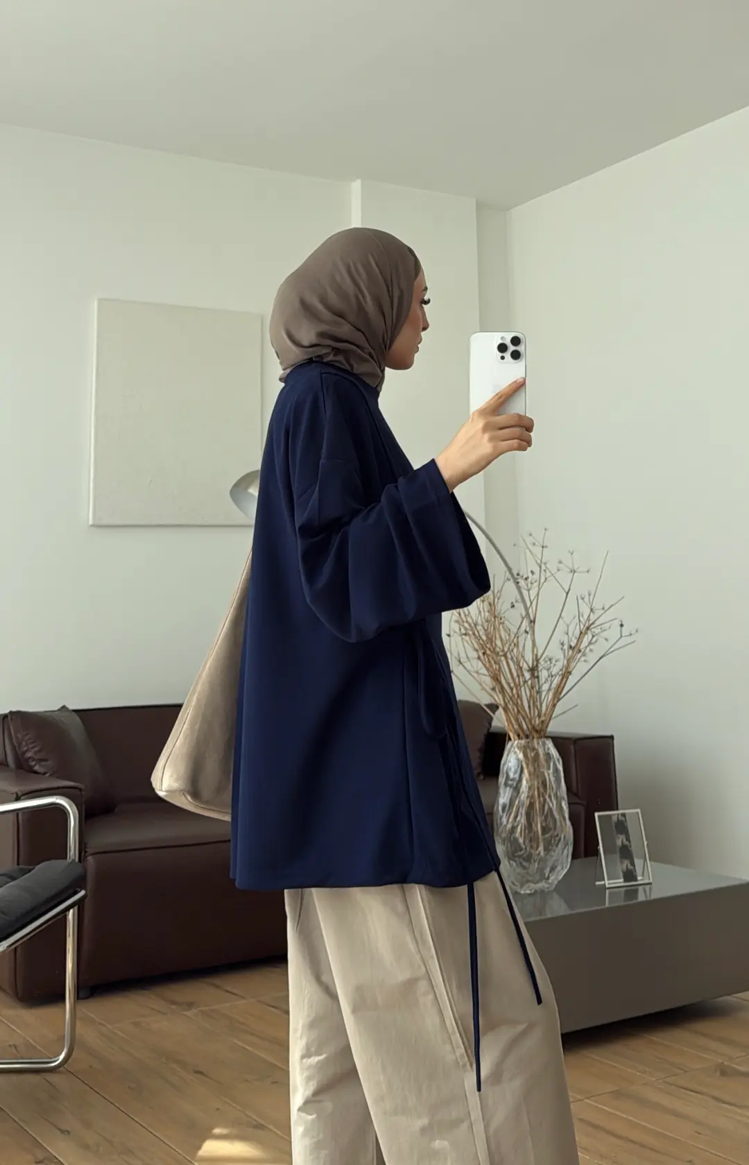 Yan Biye Bağlamalı Tunik Lacivert