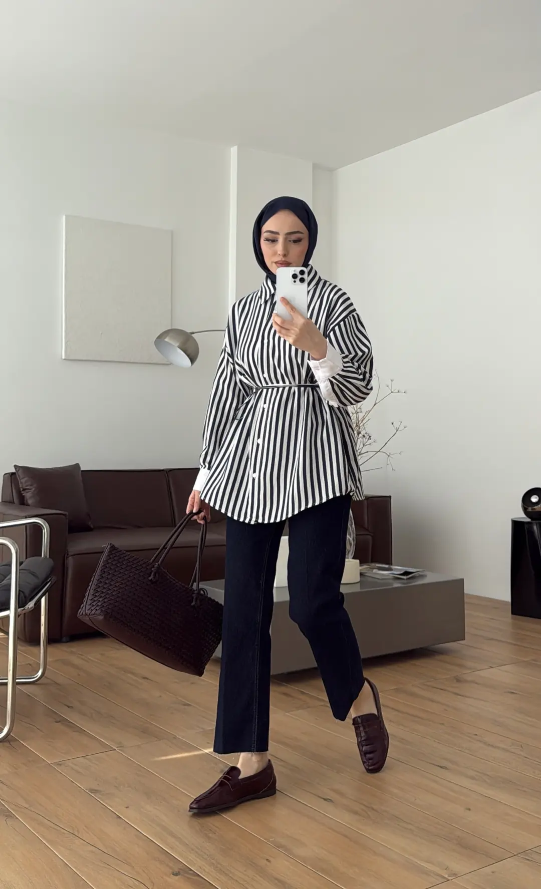 Kontrast Geçişli Çizgili Gömlek Lacivert