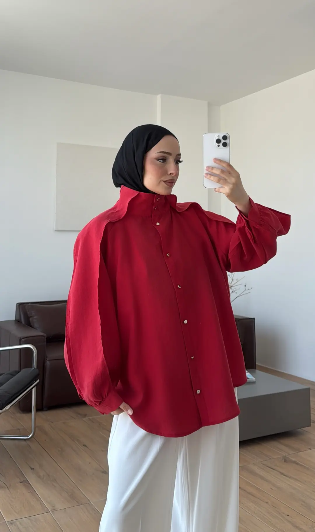 Kolu Pelerin Tunik Kırmızı