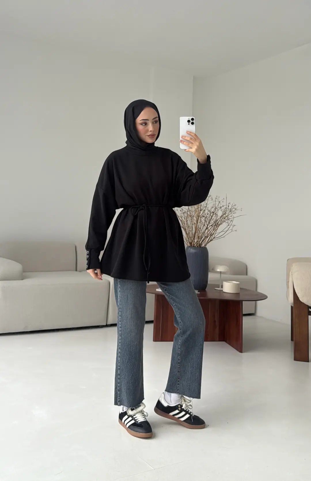 Manşeti Düğme Detay Swearshirt Siyah