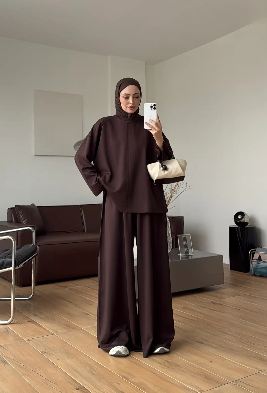 Oysho Dökümlü Bluzlu Takım Kahve