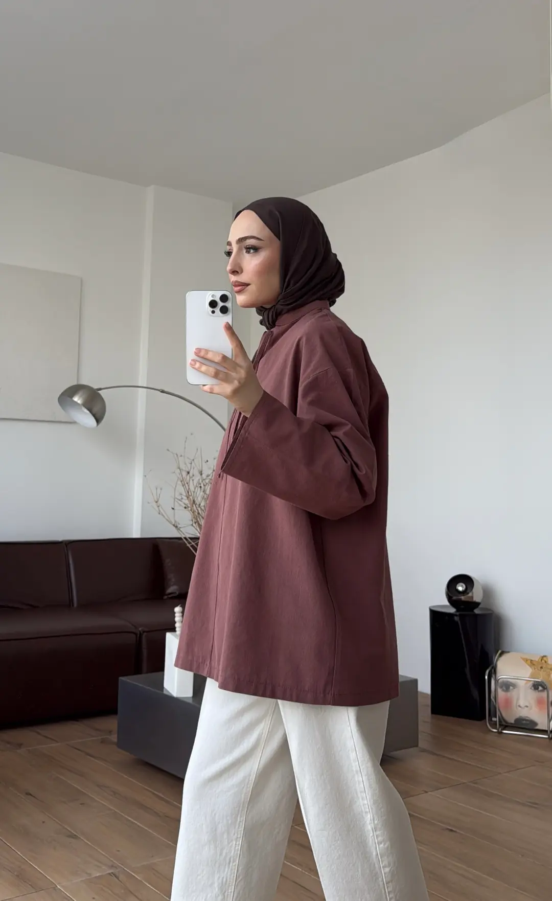 Yakası Bağlamalı Keten Bluz Kiremit