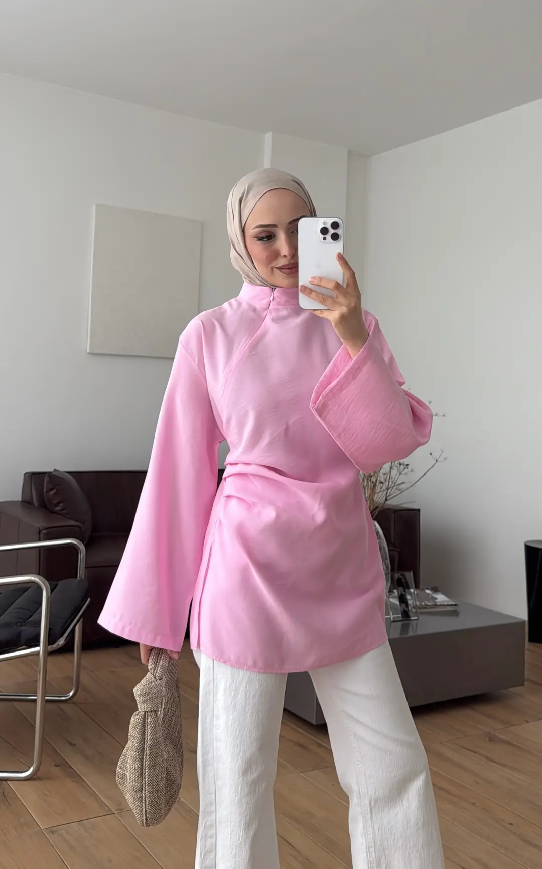 Modal Tasarım Bluz Pembe