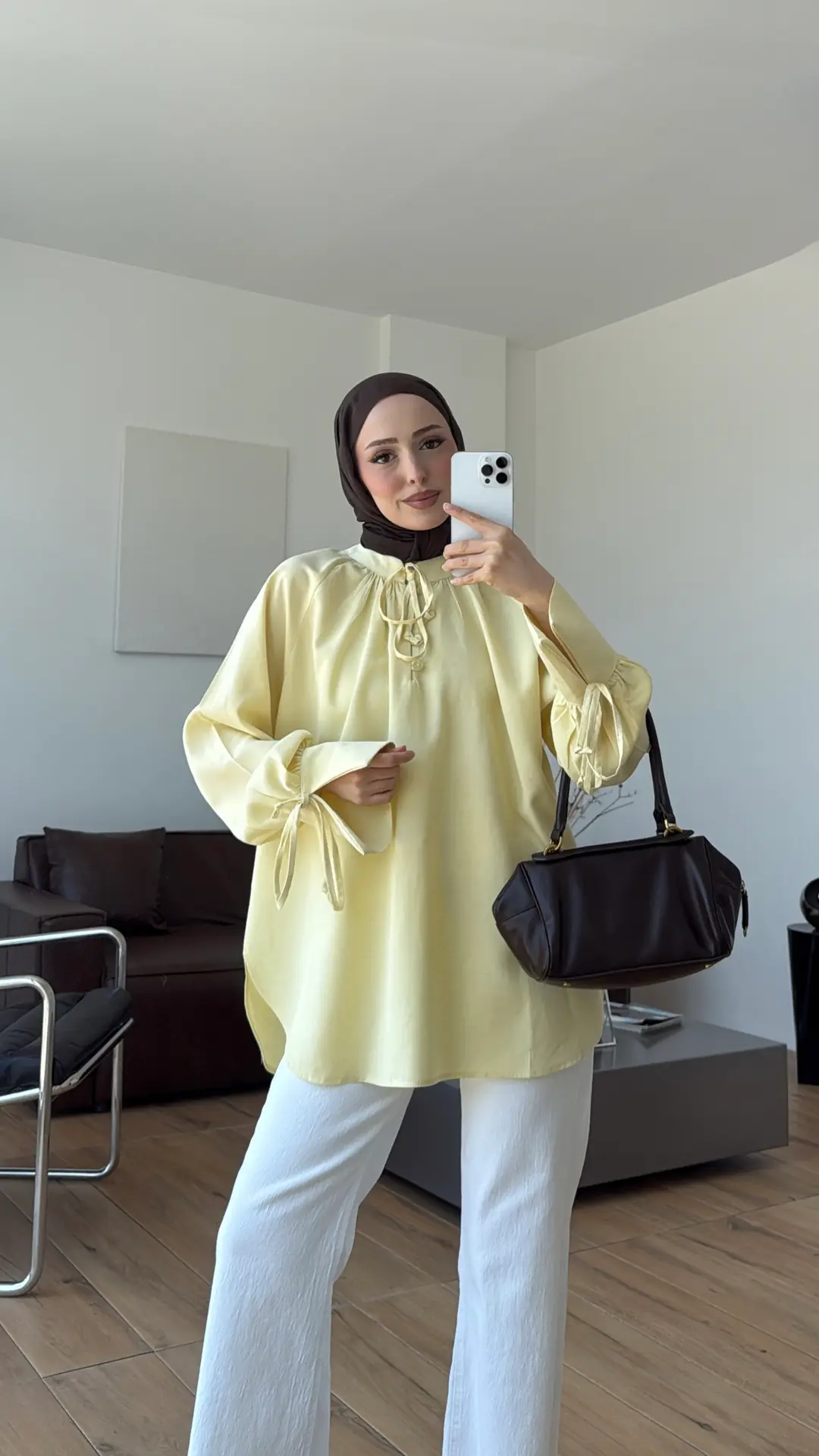 Bağcık Detay Bluz Sarı