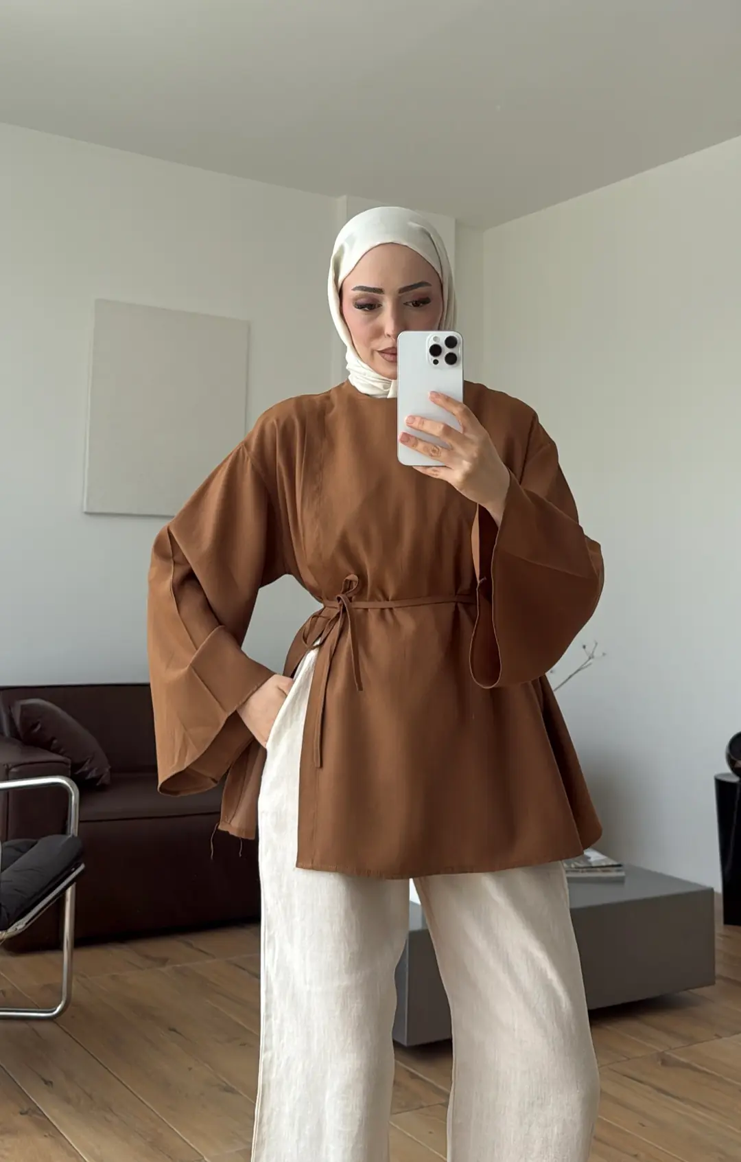 Kapaklı Bluz Açık Kahve